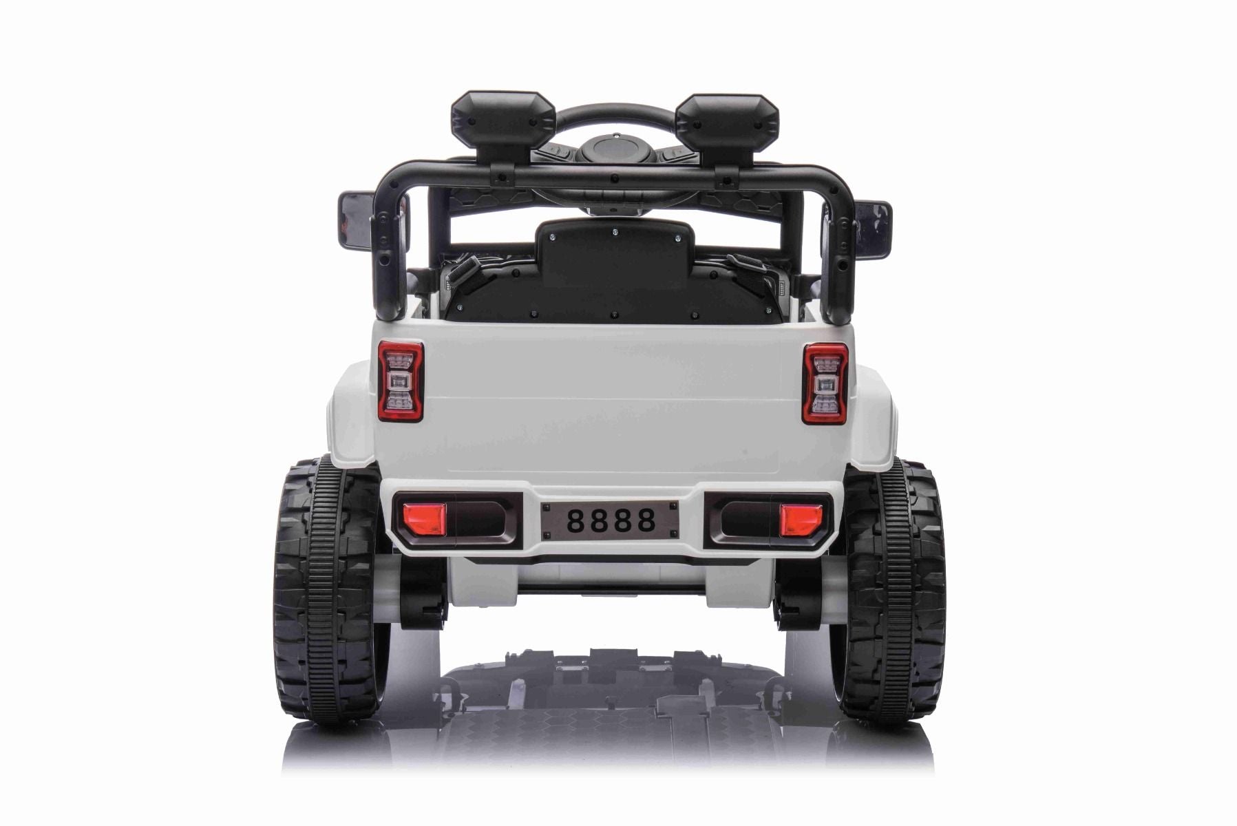 Elektroauto für Kinder OFFROAD NEW mit Hinterradantrieb, weiß, Lithium-Batterie, hohes Fahrgestell, breiter Sitz, Hinterradfederung, 2,4-GHz-Fernbedienung, LED-Leuchten