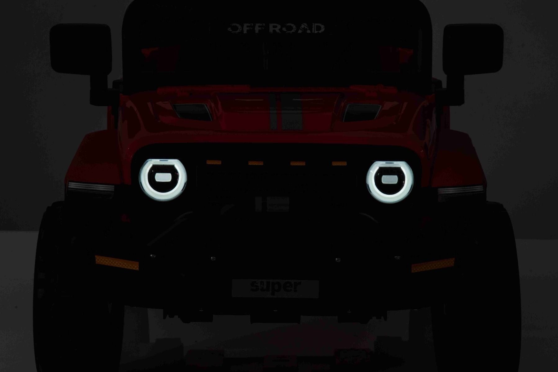 Elektroauto für Kinder OFFROAD NEW mit Hinterradantrieb, rot, Lithium-Batterie, hohes Fahrgestell, breiter Sitz, Hinterradfederung, 2,4-GHz-Fernbedienung, LED-Leuchten