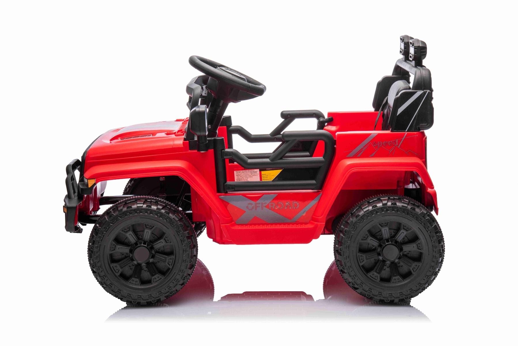 Elektroauto für Kinder OFFROAD NEW mit Hinterradantrieb, rot, Lithium-Batterie, hohes Fahrgestell, breiter Sitz, Hinterradfederung, 2,4-GHz-Fernbedienung, LED-Leuchten