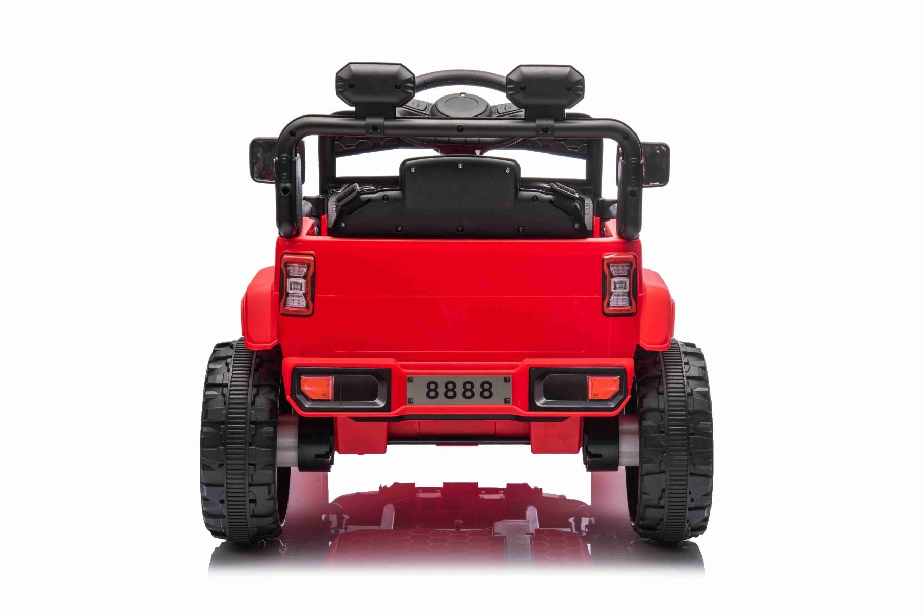 Elektroauto für Kinder OFFROAD NEW mit Hinterradantrieb, rot, Lithium-Batterie, hohes Fahrgestell, breiter Sitz, Hinterradfederung, 2,4-GHz-Fernbedienung, LED-Leuchten