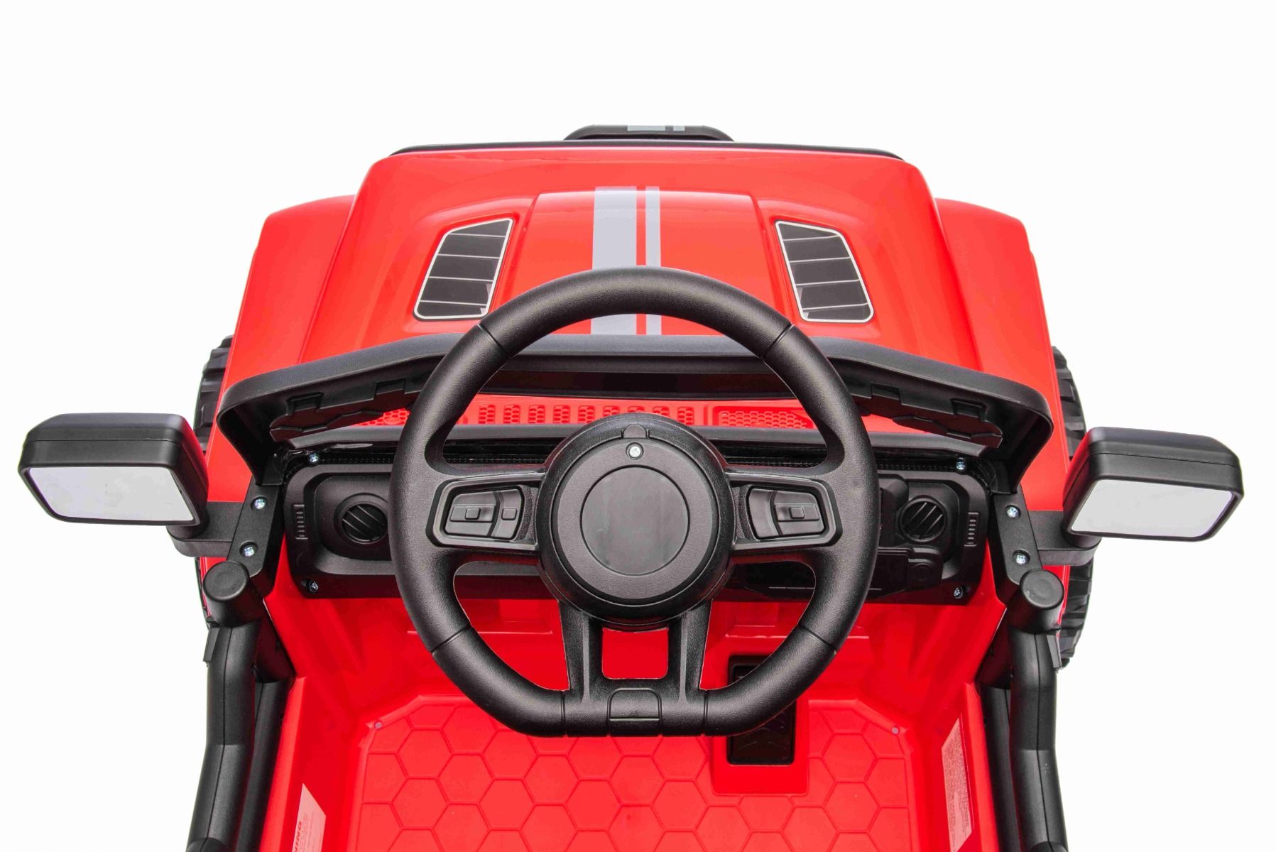 Elektroauto für Kinder OFFROAD NEW mit Hinterradantrieb, rot, Lithium-Batterie, hohes Fahrgestell, breiter Sitz, Hinterradfederung, 2,4-GHz-Fernbedienung, LED-Leuchten