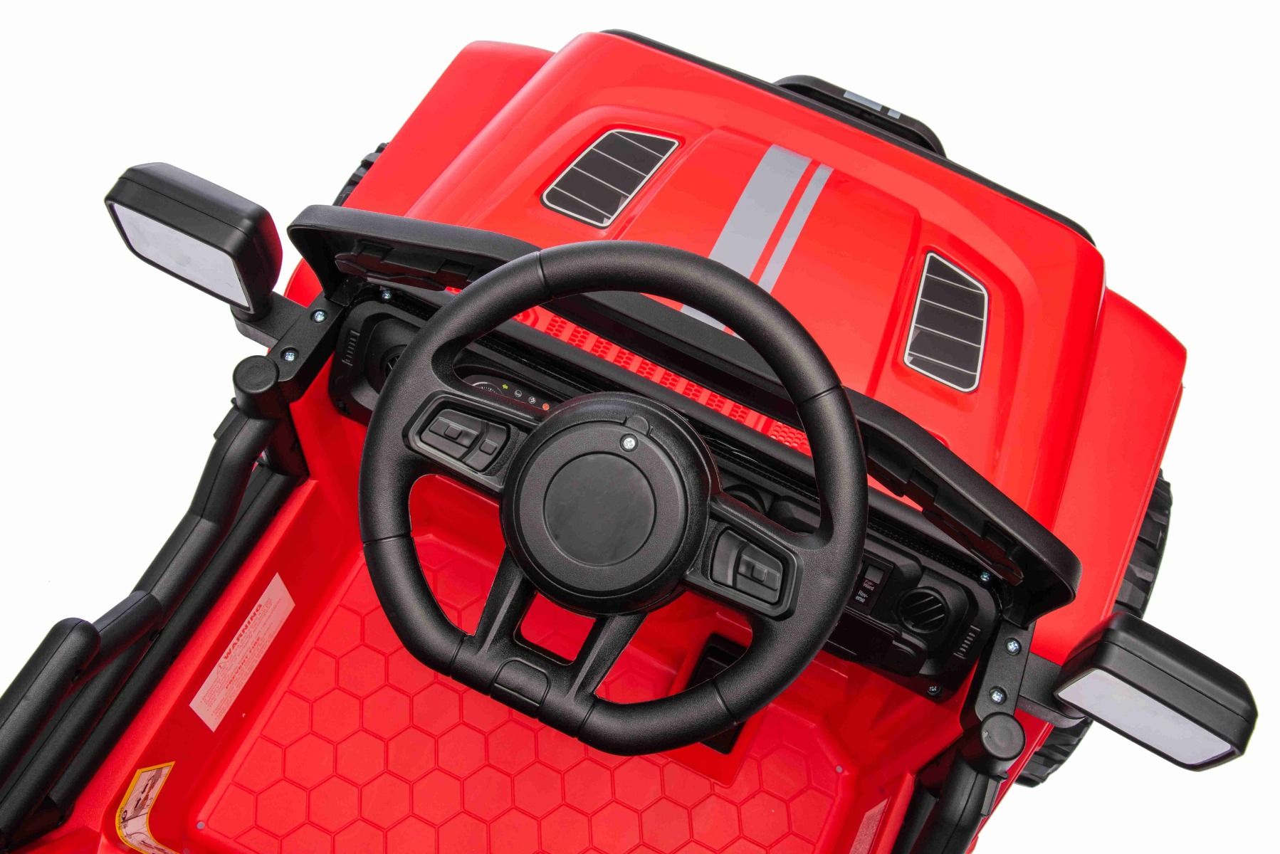 Elektroauto für Kinder OFFROAD NEW mit Hinterradantrieb, rot, Lithium-Batterie, hohes Fahrgestell, breiter Sitz, Hinterradfederung, 2,4-GHz-Fernbedienung, LED-Leuchten