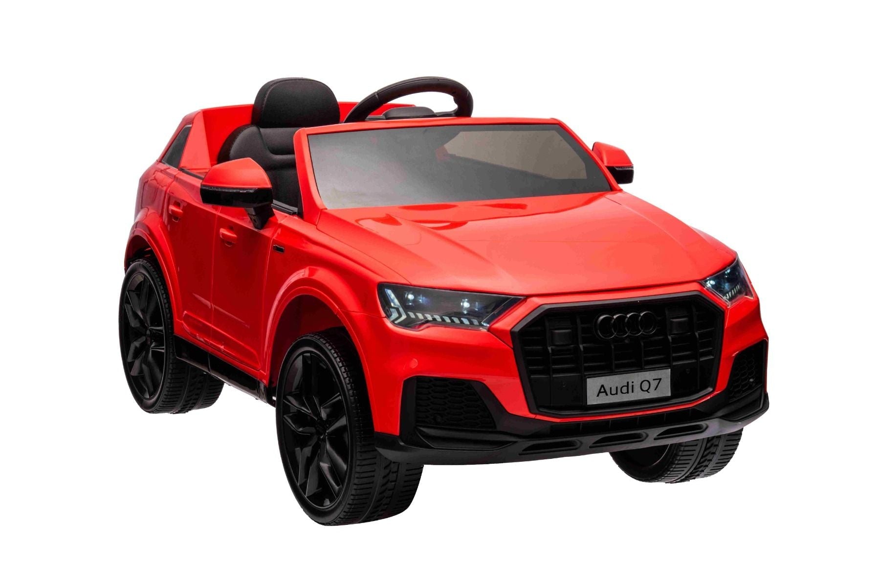 Elektro-Rutschauto Audi Q7 rot, Einsitzer, Einzelradaufhängung, 12-V-Batterie, Fernbedienung, 2 x 35-W-Motor, LED-Leuchten, MP3-Player mit USB/AUX-Eingang, lizenziert