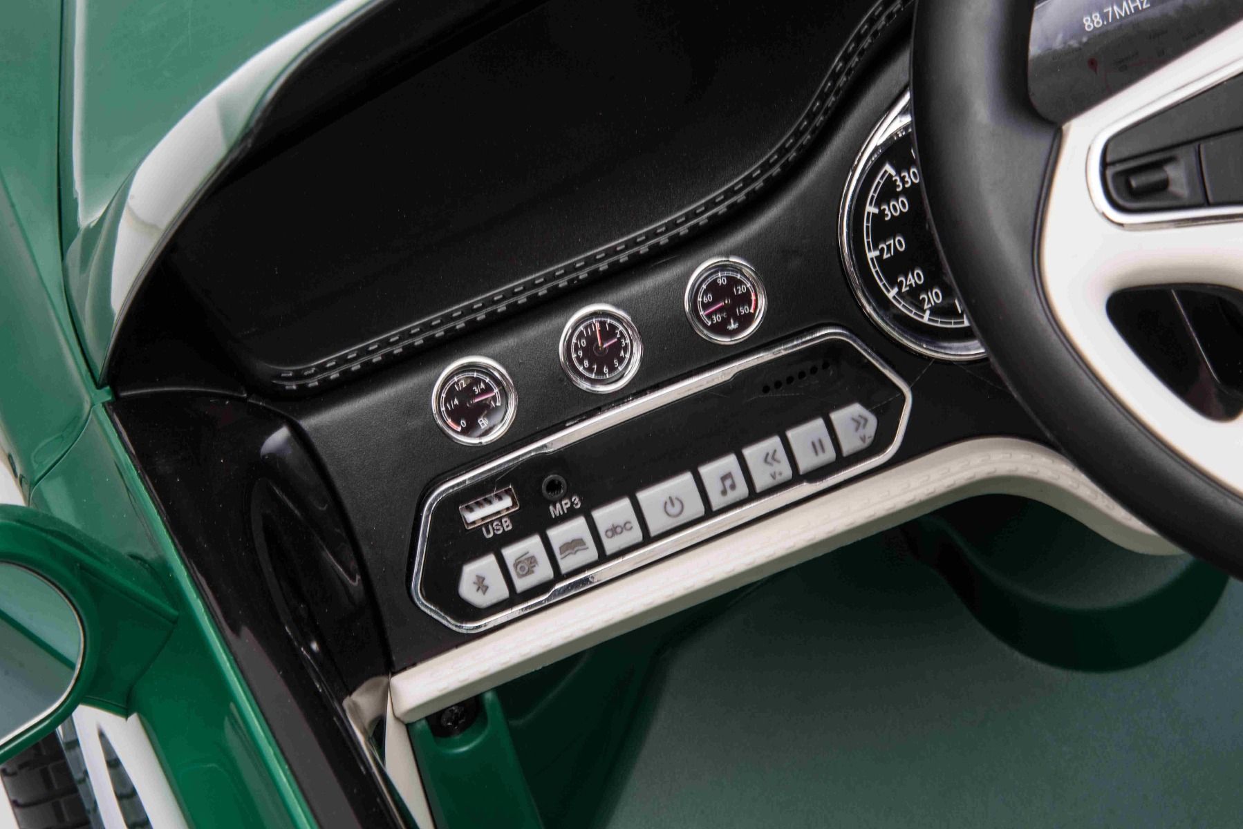 Kinder-Elektroauto Bentley Mulsanne, 12V, grün, Kunstledersitz, 2,4 GHz Fernbedienung, Eva-Räder, USB/Aux-Eingang, Bluetooth, Allradfederung, 12V/7Ah Batterie, LED-Leuchten, weiche EVA-Räder, 2 X 35W Motor, ORIGINAL-Lizenz