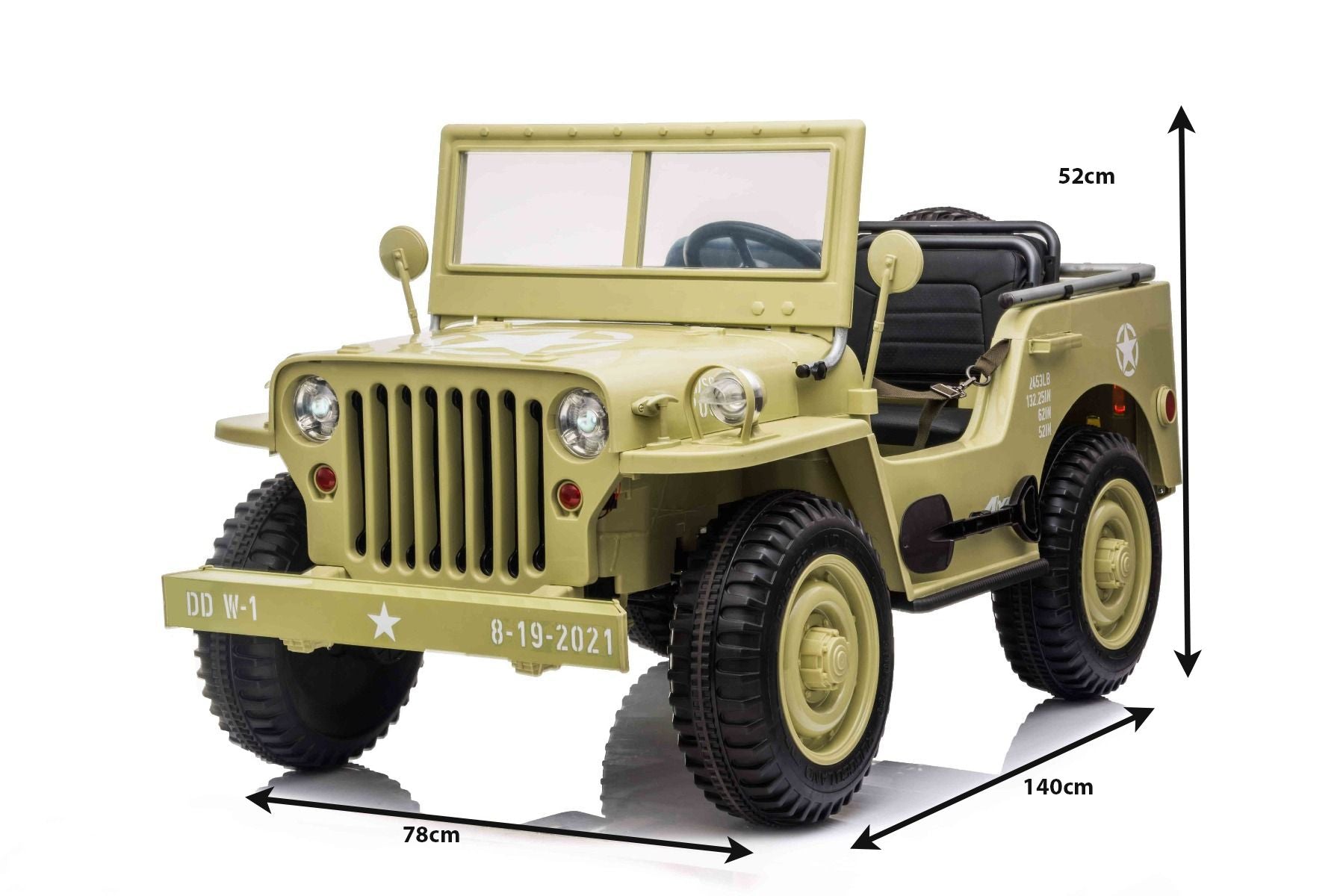 RIRICAR 4x4 Kinder Elektroauto 12V USA Army, 3 sitzer, Elektroauto für Kinder mit 2,4GHz Fernbedienung, MP3/USB/SD, Elektrofahrzeug Kinder ab 3-8 Jahre