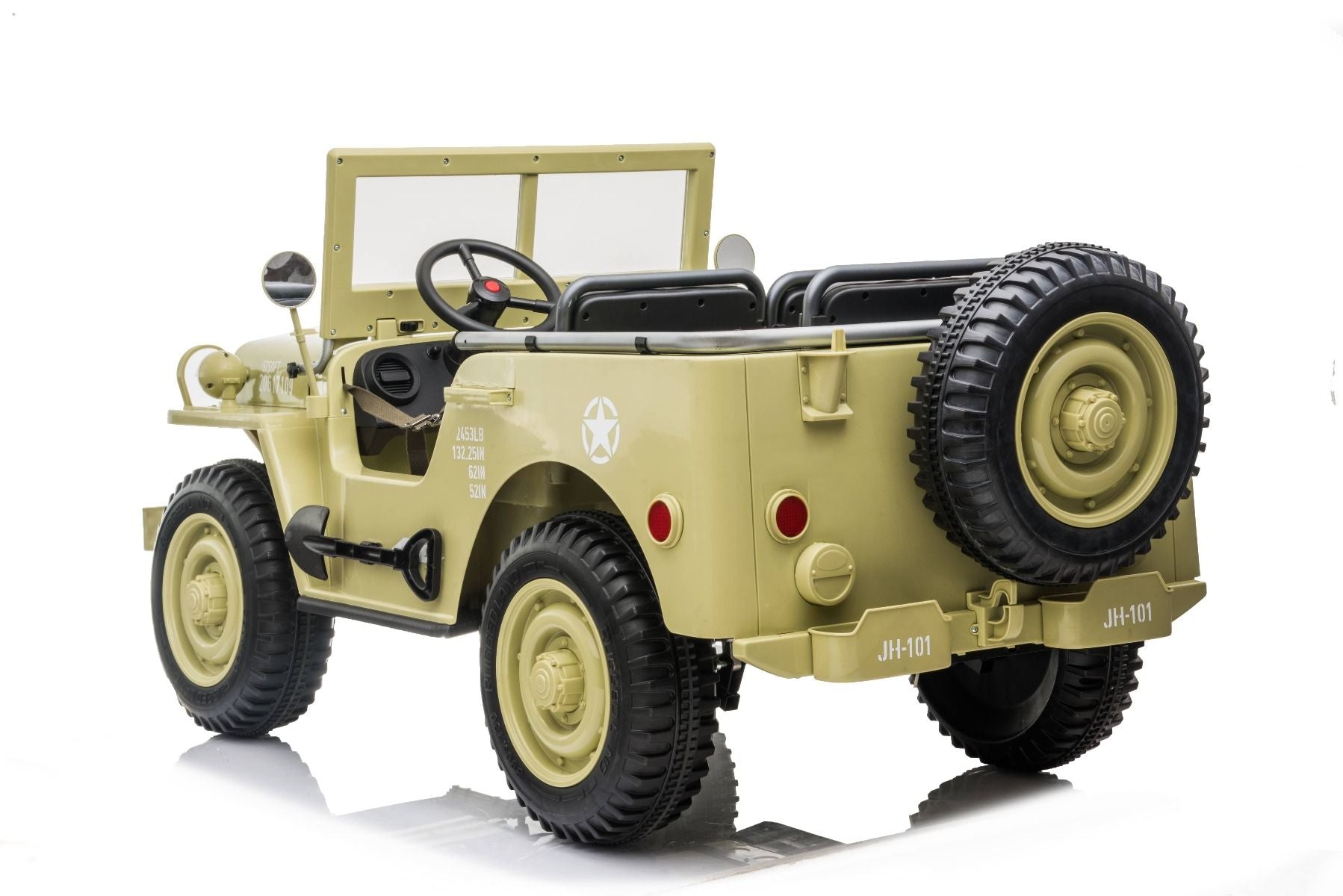 RIRICAR 4x4 Kinder Elektroauto 12V USA Army, 3 sitzer, Elektroauto für Kinder mit 2,4GHz Fernbedienung, MP3/USB/SD, Elektrofahrzeug Kinder ab 3-8 Jahre