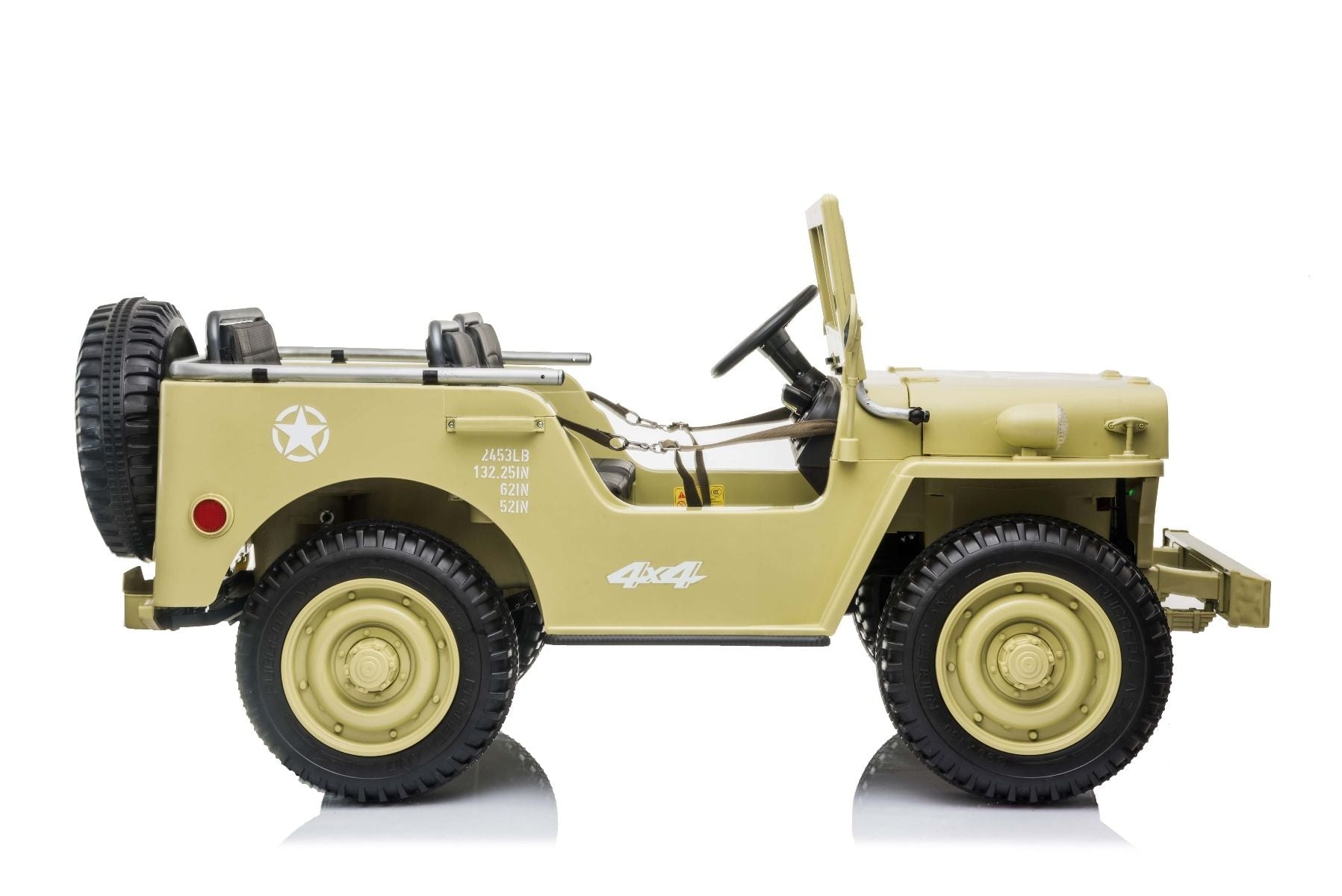 RIRICAR 4x4 Kinder Elektroauto 12V USA Army, 3 sitzer, Elektroauto für Kinder mit 2,4GHz Fernbedienung, MP3/USB/SD, Elektrofahrzeug Kinder ab 3-8 Jahre