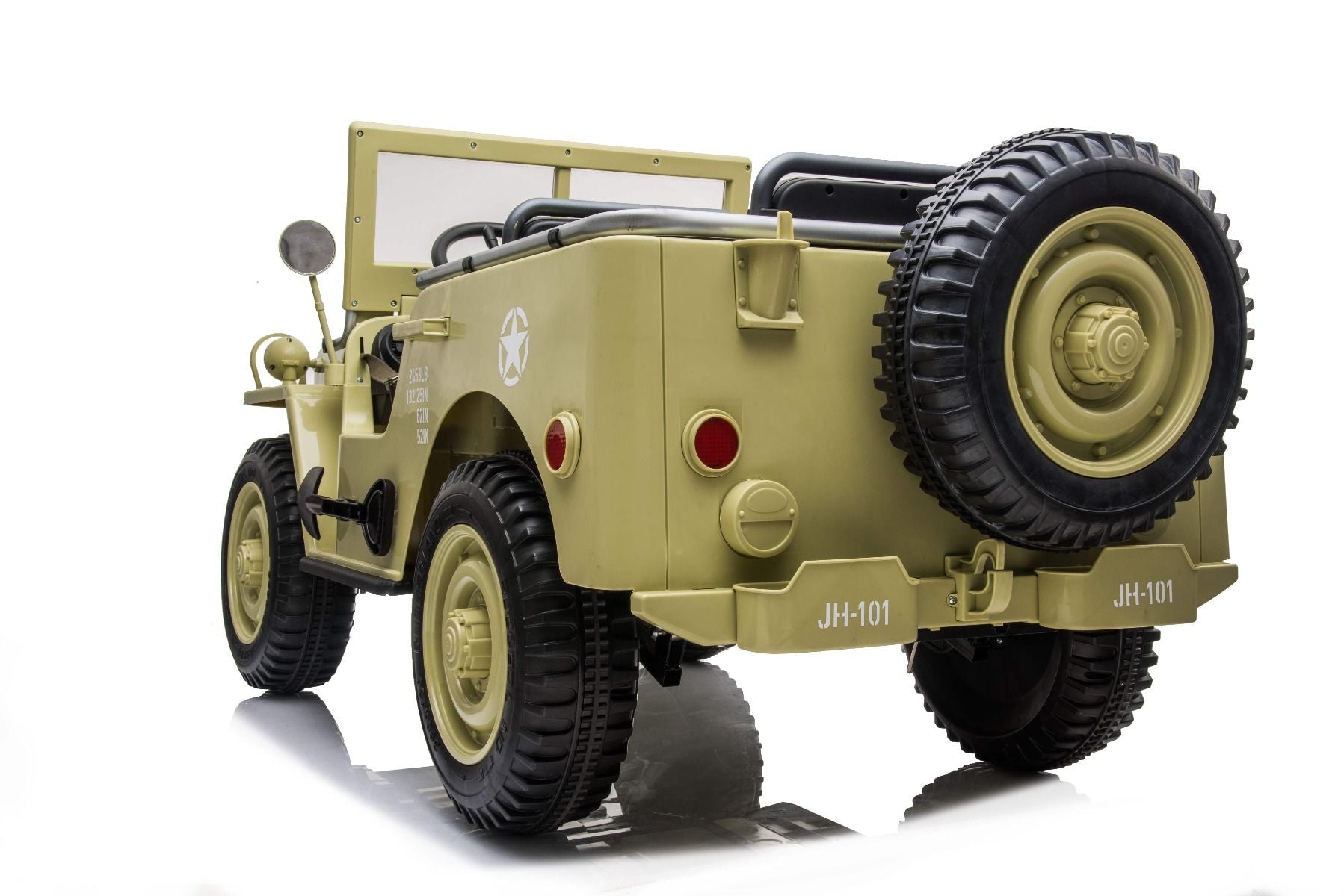 RIRICAR 4x4 Kinder Elektroauto 12V USA Army, 3 sitzer, Elektroauto für Kinder mit 2,4GHz Fernbedienung, MP3/USB/SD, Elektrofahrzeug Kinder ab 3-8 Jahre