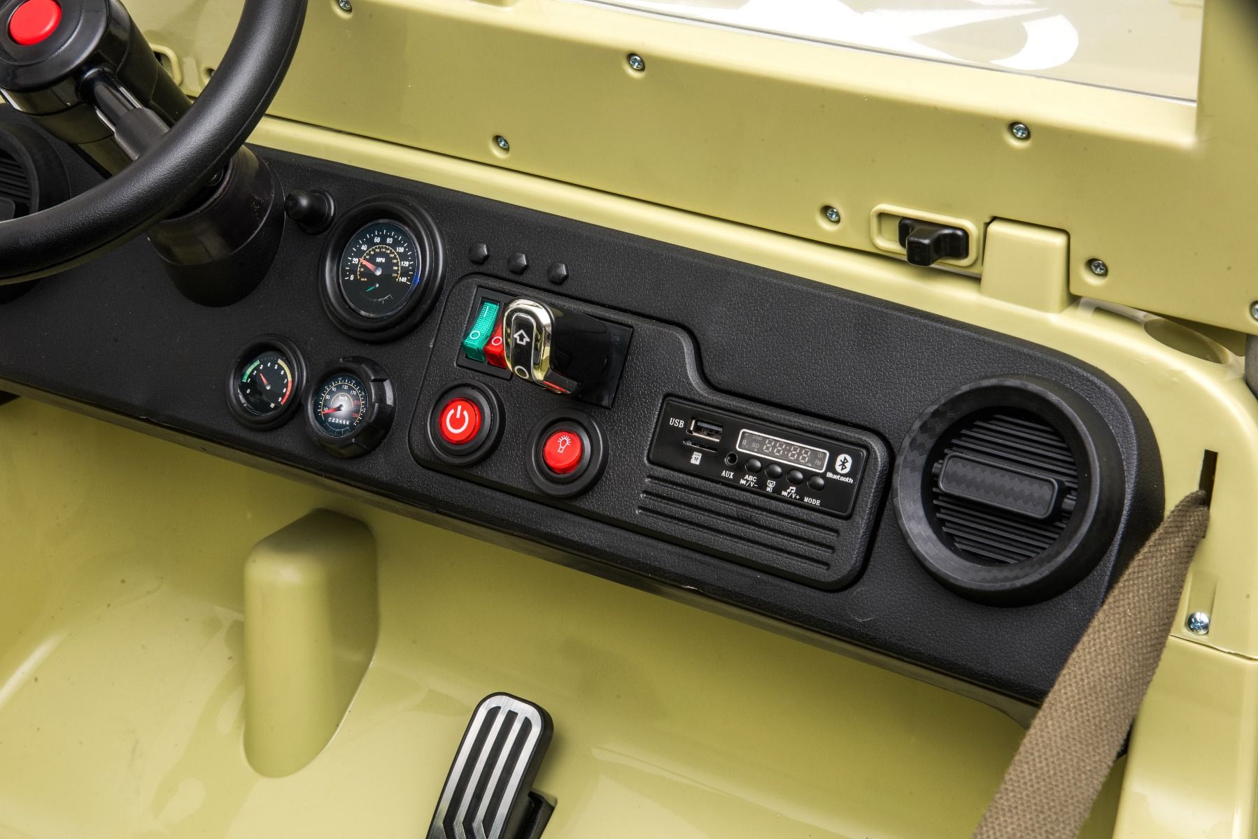 RIRICAR 4x4 Kinder Elektroauto 12V USA Army, 3 sitzer, Elektroauto für Kinder mit 2,4GHz Fernbedienung, MP3/USB/SD, Elektrofahrzeug Kinder ab 3-8 Jahre