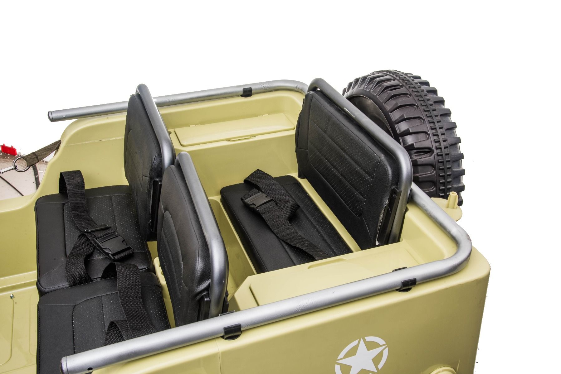 RIRICAR 4x4 Kinder Elektroauto 12V USA Army, 3 sitzer, Elektroauto für Kinder mit 2,4GHz Fernbedienung, MP3/USB/SD, Elektrofahrzeug Kinder ab 3-8 Jahre