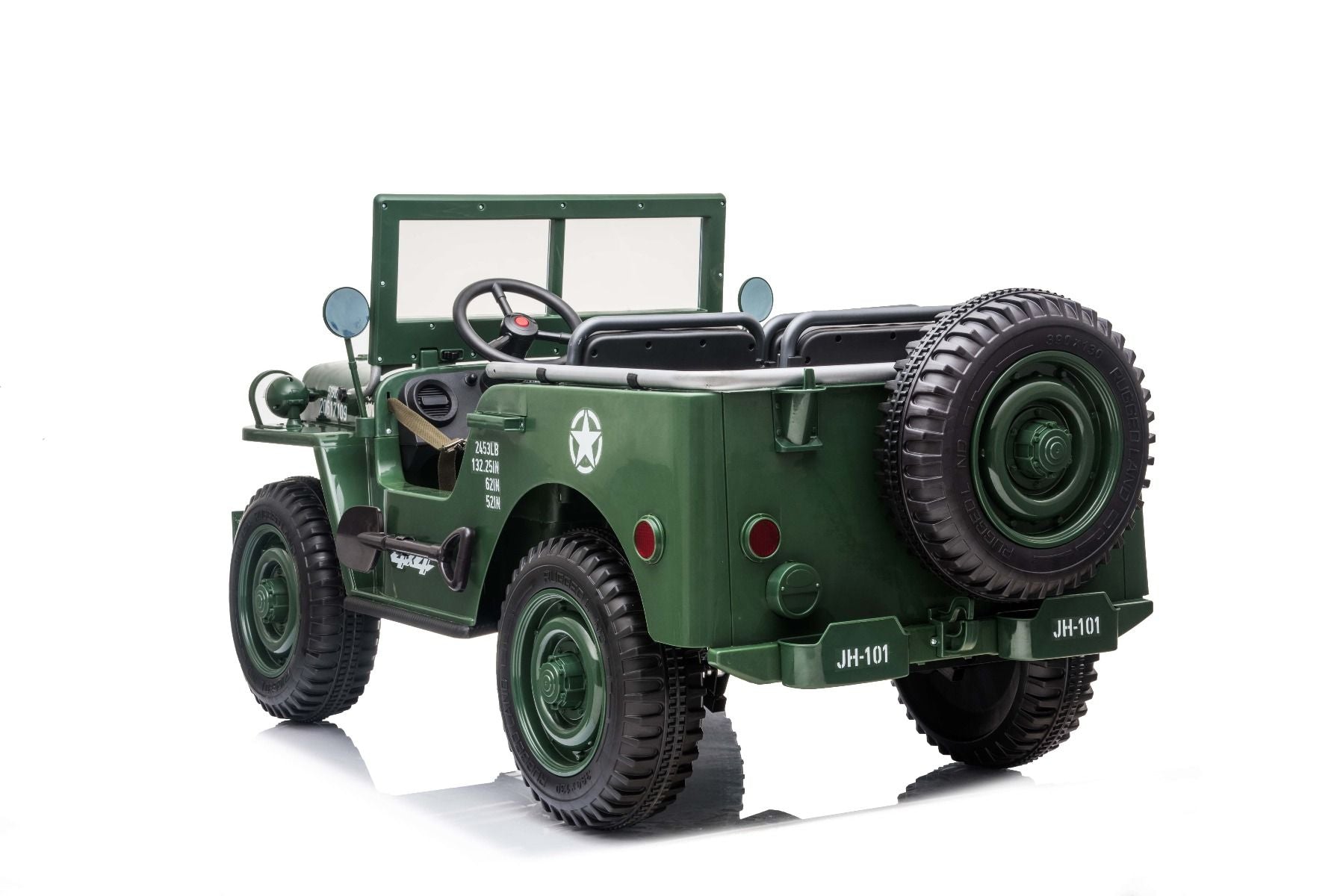 RIRICAR 4x4 Kinder Elektroauto 12V USA Army, 3 sitzer, Elektroauto für Kinder mit 2,4GHz Fernbedienung, MP3/USB/SD, Elektrofahrzeug Kinder ab 3-8 Jahre