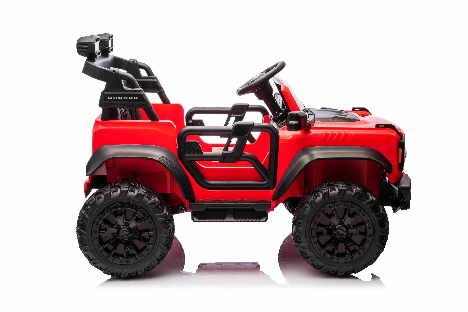 Ford Bronco XL Elektro-Kinderauto mit Hinterradantrieb, lizenziert (Zweisitzer), Rot, Lithiumbatterie, hohe Federung, zwei Sitze, gefederte Hinterachse, 2,4-GHz-Fernbedienung, MP3-Player mit USB-Eingang, LED-Leuchten