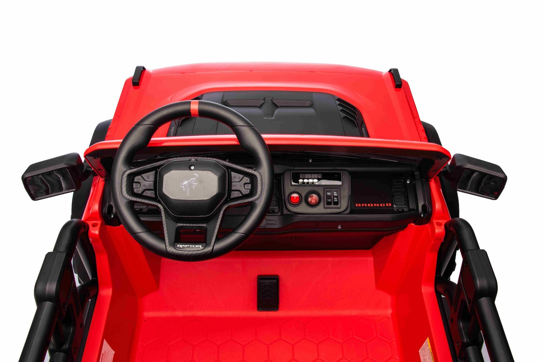 Ford Bronco XL Elektro-Kinderauto mit Hinterradantrieb, lizenziert (Zweisitzer), RosaWeiß, Lithiumbatterie, hohe Federung, zwei Sitze, gefederte Hinterachse, 2,4-GHz-Fernbedienung, MP3-Player mit USB-Eingang, LED-Leuchten