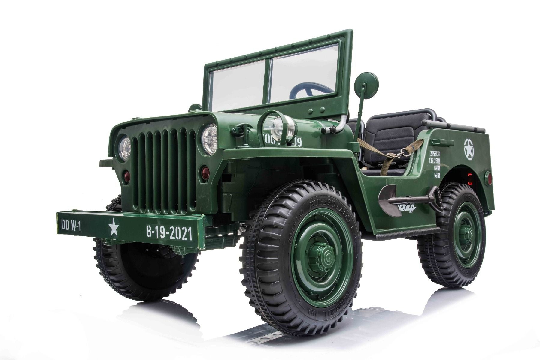 RIRICAR 4x4 Kinder Elektroauto 12V USA Army, 3 sitzer, Elektroauto für Kinder mit 2,4GHz Fernbedienung, MP3/USB/SD, Elektrofahrzeug Kinder ab 3-8 Jahre