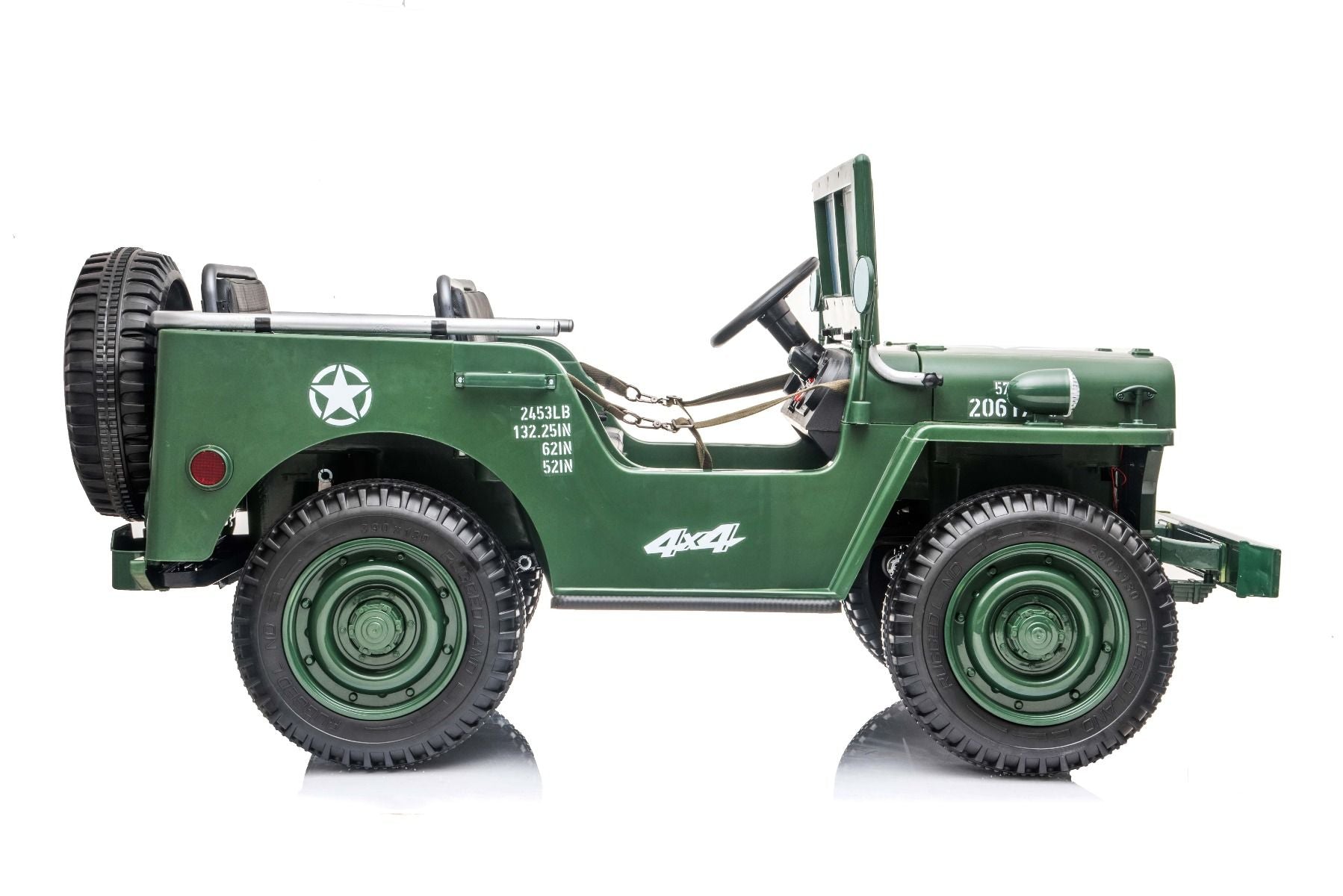 RIRICAR 4x4 Kinder Elektroauto 12V USA Army, 3 sitzer, Elektroauto für Kinder mit 2,4GHz Fernbedienung, MP3/USB/SD, Elektrofahrzeug Kinder ab 3-8 Jahre