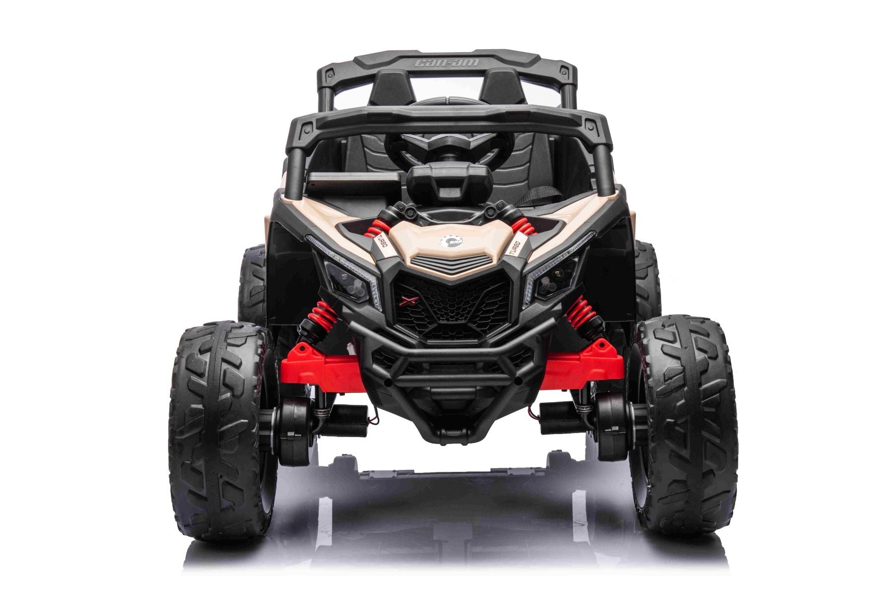 Elektro-Rutschauto Can-am Maverick Einsitzer mit 4x4-Antrieb, Schwarz, Einzelradaufhängung, 2,4-GHz-Fernbedienung, 4 x 35-W-Motoren, EVA-Räder, Ledersitz, MP3-Player mit USB/AUX-Eingang, lizenziert
