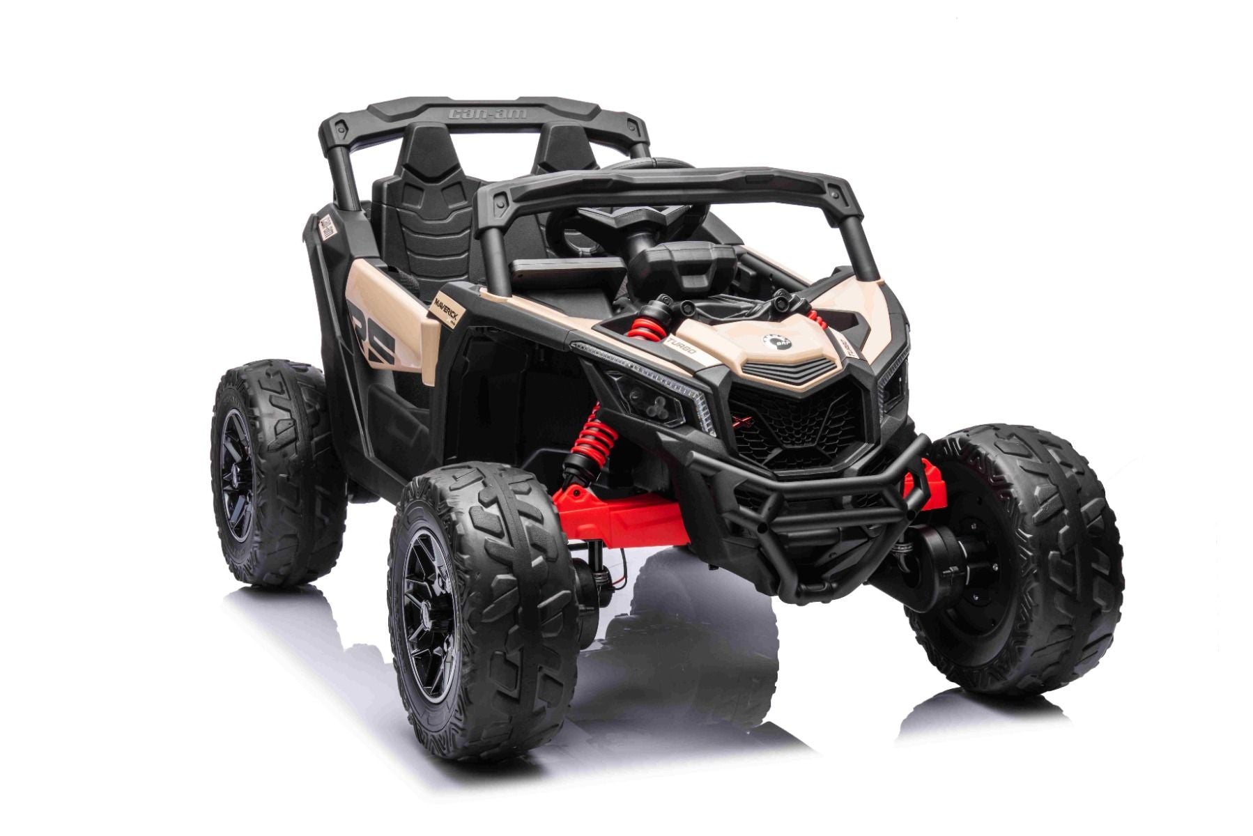 Elektro-Rutschauto Can-am Maverick Einsitzer mit 4x4-Antrieb, Schwarz, Einzelradaufhängung, 2,4-GHz-Fernbedienung, 4 x 35-W-Motoren, EVA-Räder, Ledersitz, MP3-Player mit USB/AUX-Eingang, lizenziert
