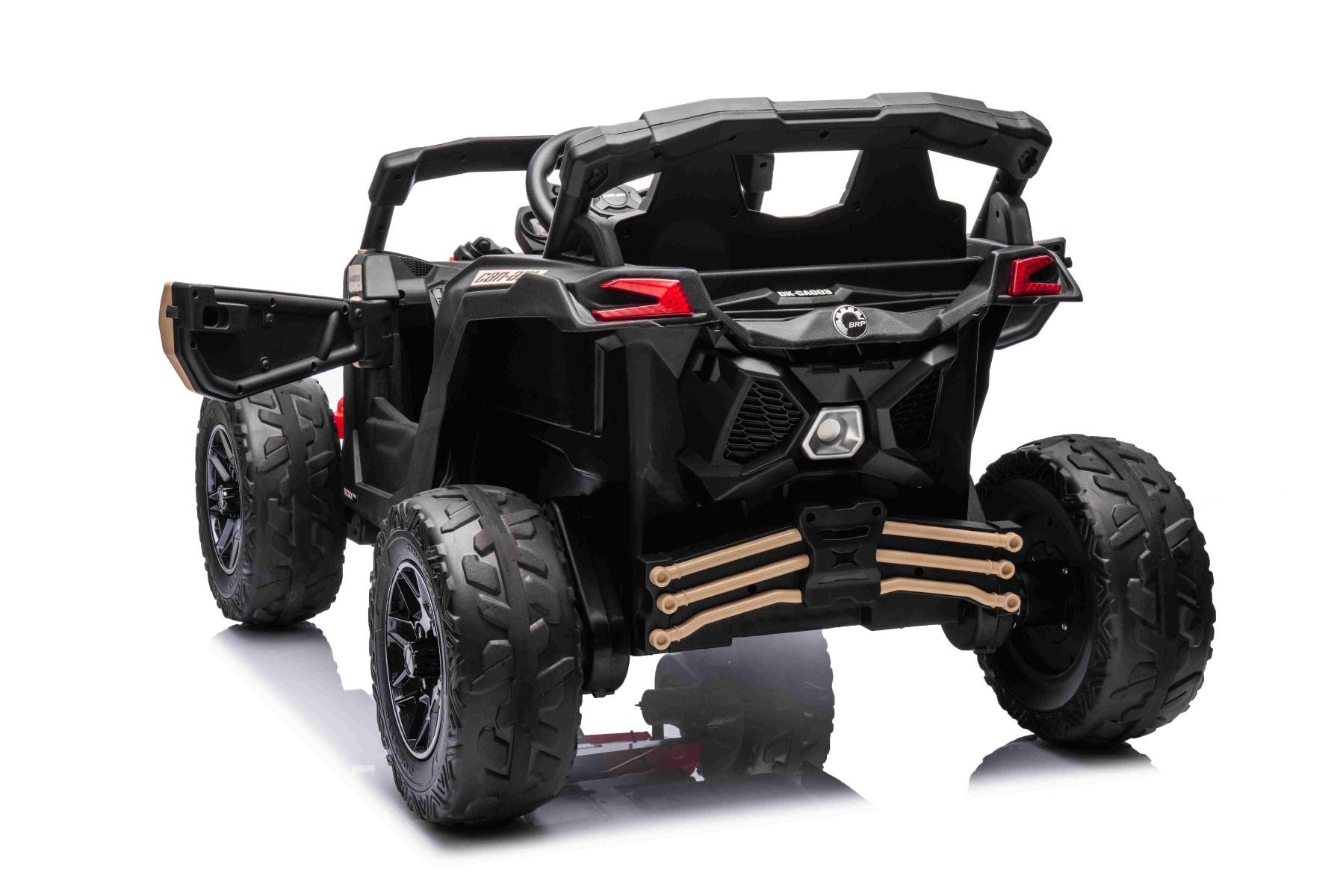 Elektro-Rutschauto Can-am Maverick Einsitzer mit 4x4-Antrieb, Schwarz, Einzelradaufhängung, 2,4-GHz-Fernbedienung, 4 x 35-W-Motoren, EVA-Räder, Ledersitz, MP3-Player mit USB/AUX-Eingang, lizenziert