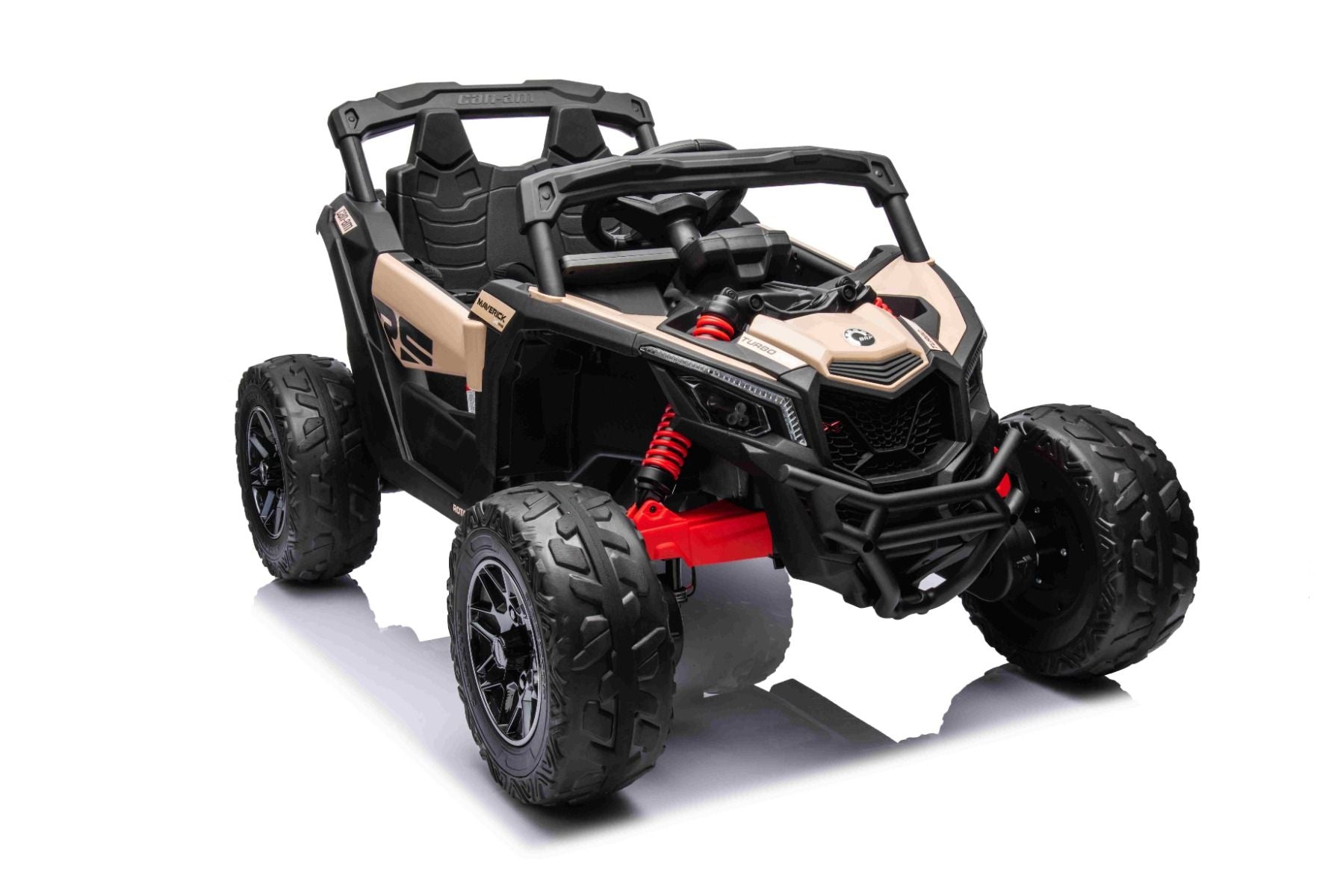 Elektro-Rutschauto Can-am Maverick Einsitzer mit 4x4-Antrieb, Schwarz, Einzelradaufhängung, 2,4-GHz-Fernbedienung, 4 x 35-W-Motoren, EVA-Räder, Ledersitz, MP3-Player mit USB/AUX-Eingang, lizenziert