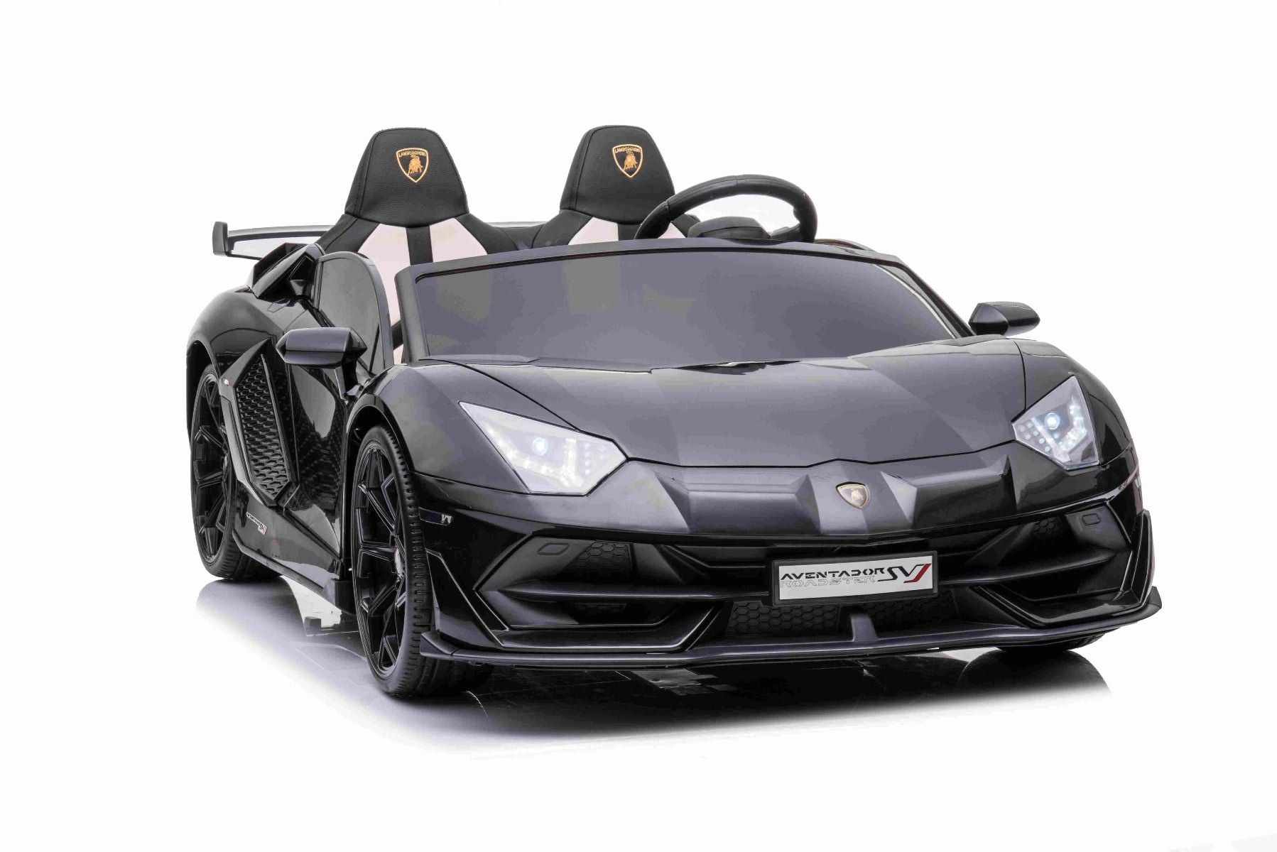 Elektroauto für Kinder Lamborghini Aventador 24V für zwei Benutzer, schwarz lackiert, MP4-Player, vertikal öffnende Türen, 2x45W Motor, 24V Batterie, 2,4 GHz Fernbedienung, weiche EVA-Räder, Federung, Sanftanlauf, originale Lizenz