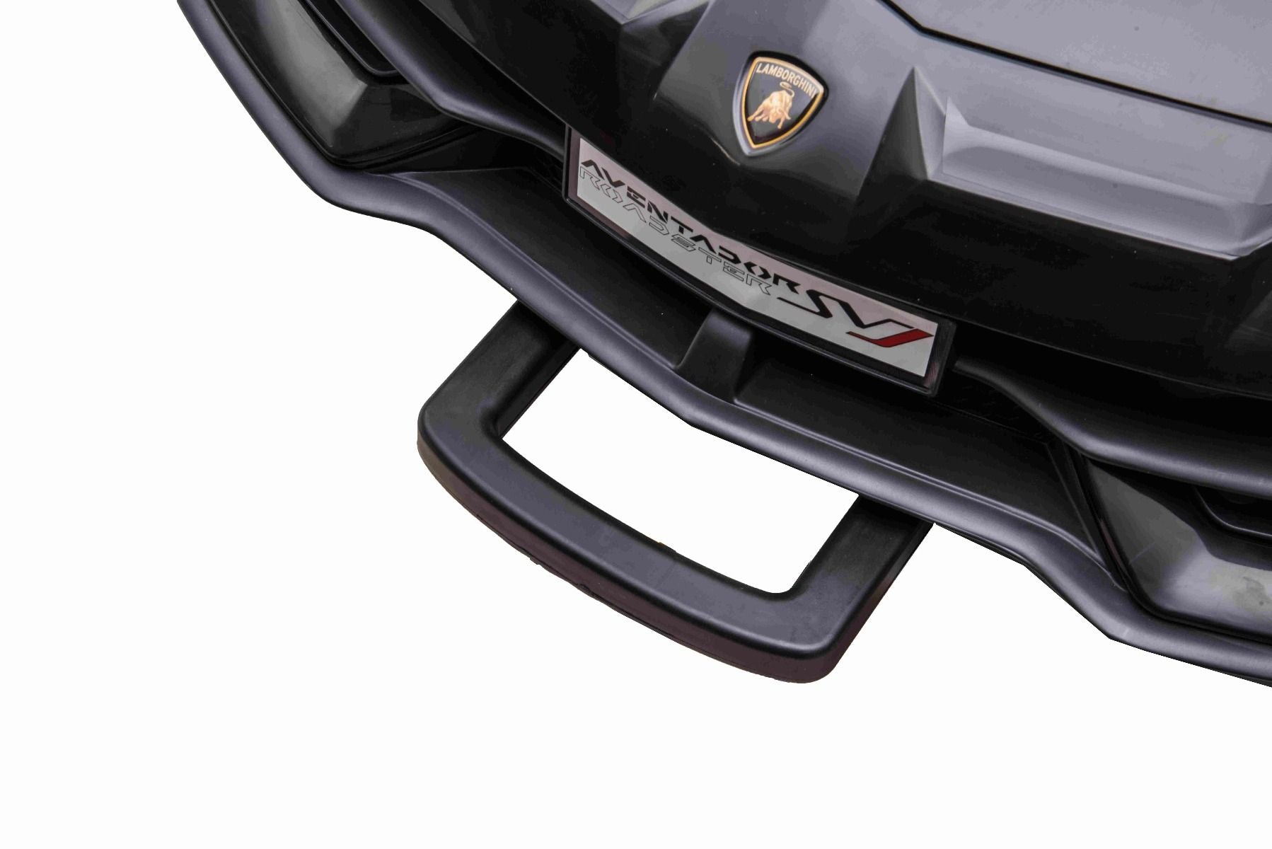 Elektroauto für Kinder Lamborghini Aventador 12V für zwei Benutzer, schwarz, vertikal öffnende Türen, 2 x 12V Motor, 12V Batterie, 2,4 GHz Fernbedienung, weiche EVA-Räder, Federung, Sanftanlauf, MP3-Player mit USB, Original lizenziert