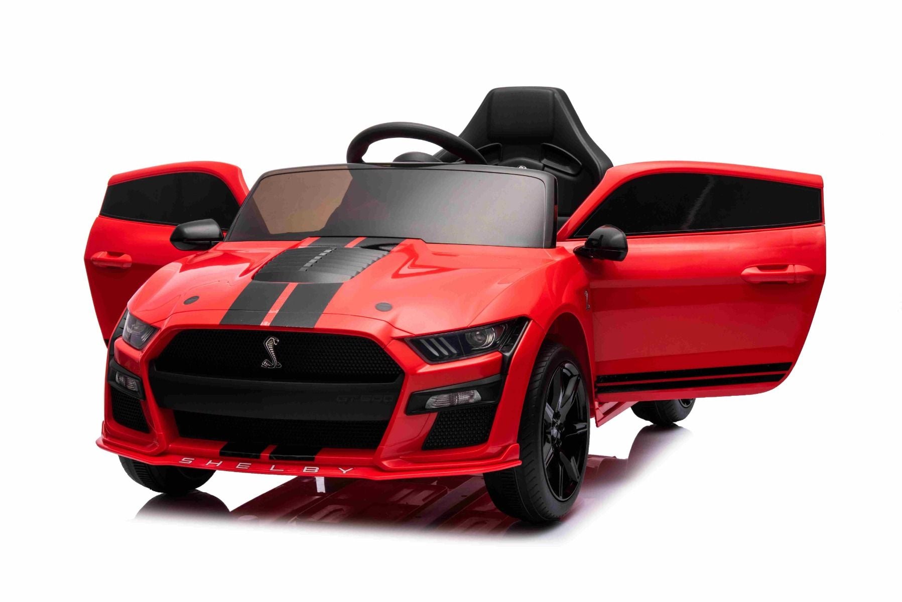Ford Shelby Mustang GT 500 Cobra Elektro-Rutschauto, Rot, 2,4-GHz-Fernbedienung, USB-Eingang, LED-Leuchten, 2 x 30-W-Motor, ORIGINAL-Lizenz