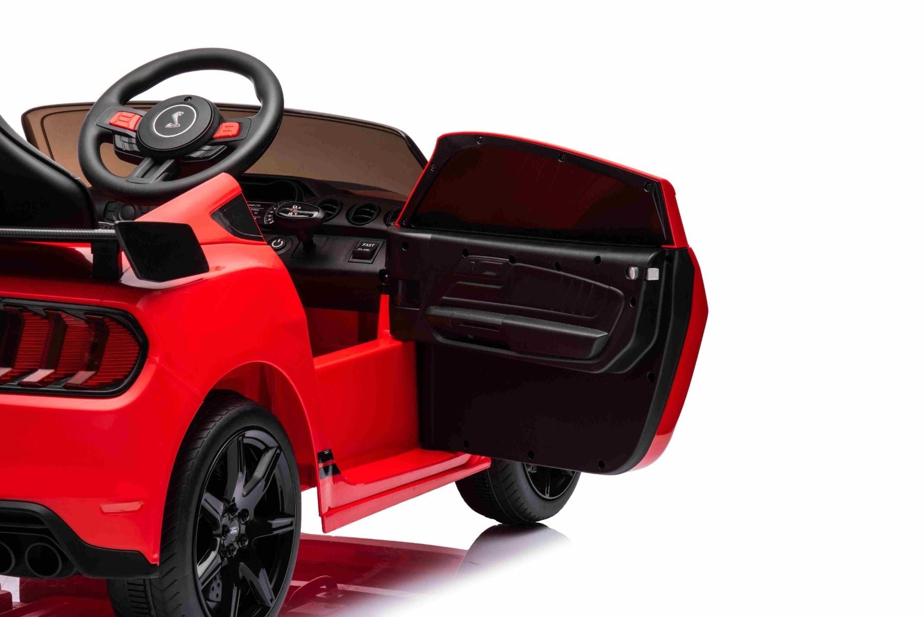 Ford Shelby Mustang GT 500 Cobra Elektro-Rutschauto, Rot, 2,4-GHz-Fernbedienung, USB-Eingang, LED-Leuchten, 2 x 30-W-Motor, ORIGINAL-Lizenz