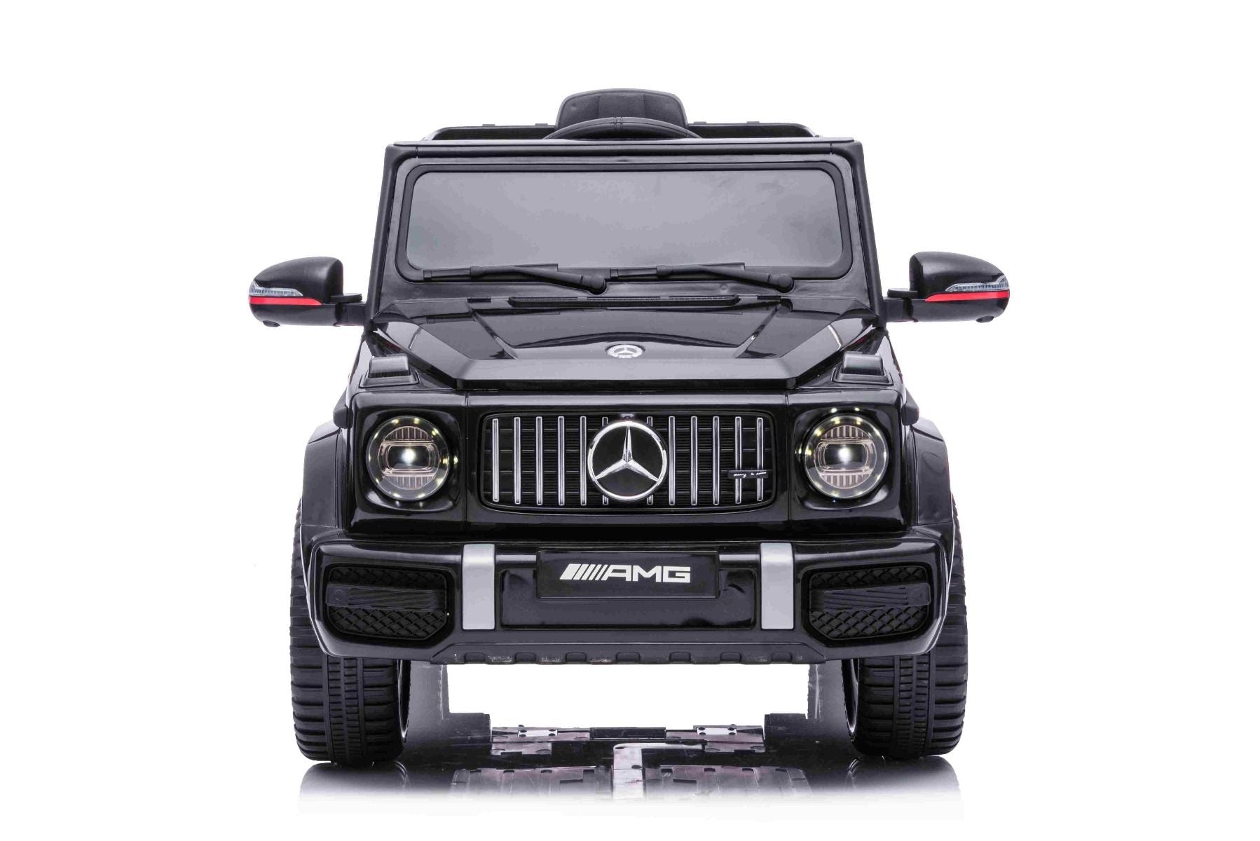 Kinder-Elektroauto Mercedes G mit hohen Türen, schwarz, Einsitzer, 12V-Batterie, 2,4 GHz Fernbedienung, 2 x Motor, Hinterradaufhängung, USB-/AUX-Eingang, ORIGINAL-Lizenz