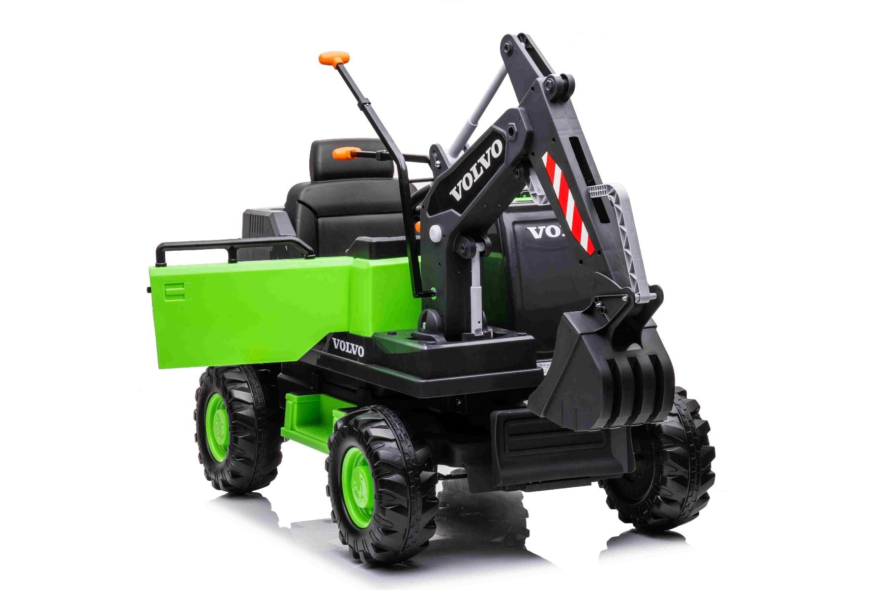 Elektrischer Bagger für Kinder Volvo Excavator 12V mit Baggerschaufel vorne, Einsitzer, grün, weicher Kunstledersitz, MP3-Player mit USB/TF/AUX-Eingang, Heckantrieb, 2 x 35W Motor, EVA-Räder, 12V/14Ah Akku, lizenziert