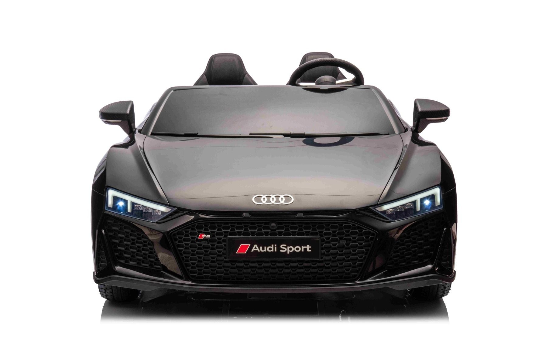 Elektrisches Kinderauto Audi R8 SPYDER Zweisitzer 24V, schwarz, MP3-Player mit USB/AUX und Bluetooth, Batterie 24V/14Ah, 2 x 200W Motoren, EVA-Räder mit Hinterradfederung, verstellbare Ledersitze, Fernbedienung, lizenziert