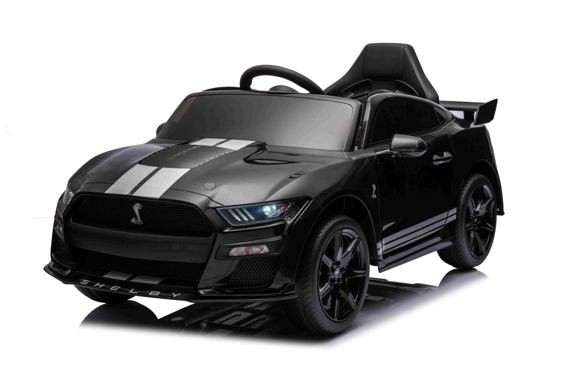Ford Shelby Mustang GT 500 Cobra Elektro-Rutschauto, Schwarz, 2,4-GHz-Fernbedienung, USB-Eingang, LED-Leuchten, 2 x 30-W-Motor, ORIGINAL-Lizenz