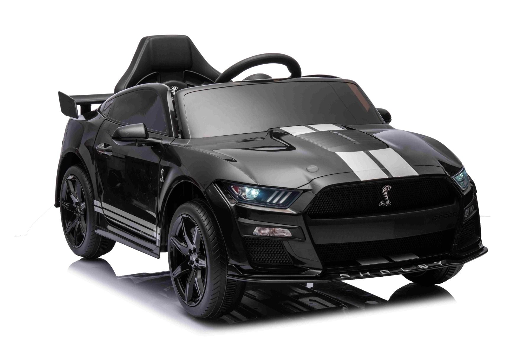 Ford Shelby Mustang GT 500 Cobra Elektro-Rutschauto, Schwarz, 2,4-GHz-Fernbedienung, USB-Eingang, LED-Leuchten, 2 x 30-W-Motor, ORIGINAL-Lizenz