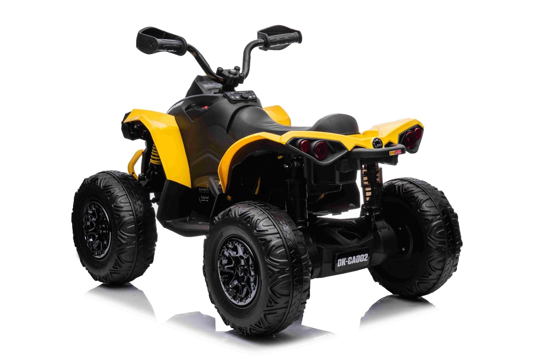 Can-am Renegade elektrisches Ride-on-Quad, gelb, Einsitzer, Vorder- und Hinterradfederung, LED-Leuchten, 12-V-Batterie, 2 x 35-W-Motoren, weiche EVA-Räder, MP3-Player mit USB/AUX-Eingang, lizenziert