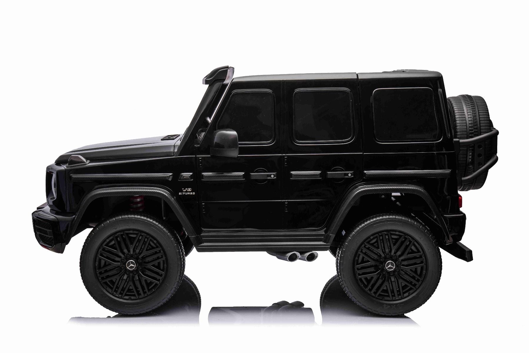 4x4² Kinder Elektroauto 12V 2 sitzer Mercedes-Benz G63 AMG , schwarz, MP3-Player mit USB/AUX-Eingang, 4x4-Antrieb, Batterie 12V14Ah, gefederte EVA-Räder, Kunstledersitze, Fernbedienung, Lizenziert