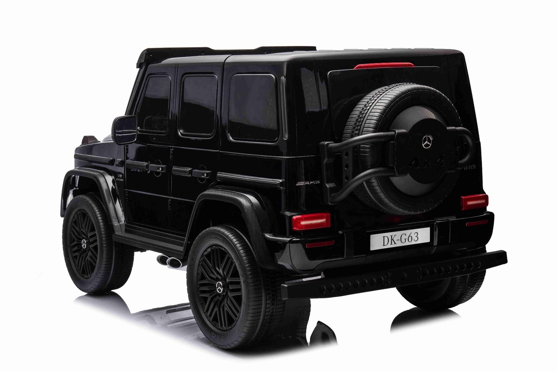 4x4² Kinder Elektroauto 12V 2 sitzer Mercedes-Benz G63 AMG , schwarz, MP3-Player mit USB/AUX-Eingang, 4x4-Antrieb, Batterie 12V14Ah, gefederte EVA-Räder, Kunstledersitze, Fernbedienung, Lizenziert