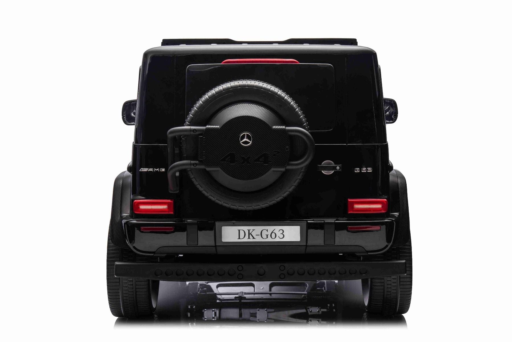 4x4² Kinder Elektroauto 12V 2 sitzer Mercedes-Benz G63 AMG , schwarz, MP3-Player mit USB/AUX-Eingang, 4x4-Antrieb, Batterie 12V14Ah, gefederte EVA-Räder, Kunstledersitze, Fernbedienung, Lizenziert