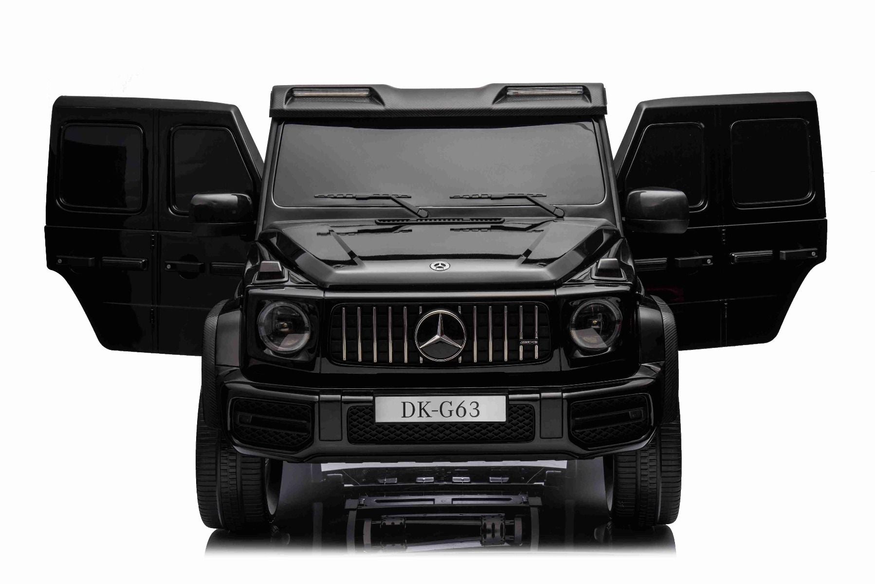 4x4² Kinder Elektroauto 12V 2 sitzer Mercedes-Benz G63 AMG , schwarz, MP3-Player mit USB/AUX-Eingang, 4x4-Antrieb, Batterie 12V14Ah, gefederte EVA-Räder, Kunstledersitze, Fernbedienung, Lizenziert