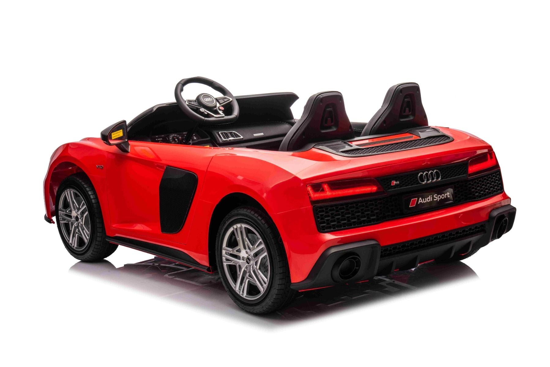 Elektrisches Kinderauto Audi R8 SPYDER Zweisitzer 24V, rot, MP3-Player mit USB/AUX und Bluetooth, Batterie 24V/14Ah, 2 x 200W Motoren, EVA-Räder mit Hinterradfederung, verstellbare Ledersitze, Fernbedienung, lizenziert