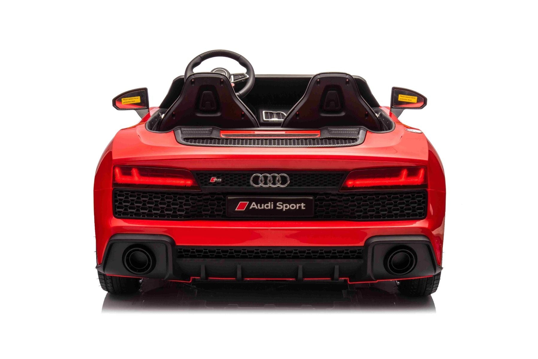 Elektrisches Kinderauto Audi R8 SPYDER Zweisitzer 24V, rot, MP3-Player mit USB/AUX und Bluetooth, Batterie 24V/14Ah, 2 x 200W Motoren, EVA-Räder mit Hinterradfederung, verstellbare Ledersitze, Fernbedienung, lizenziert