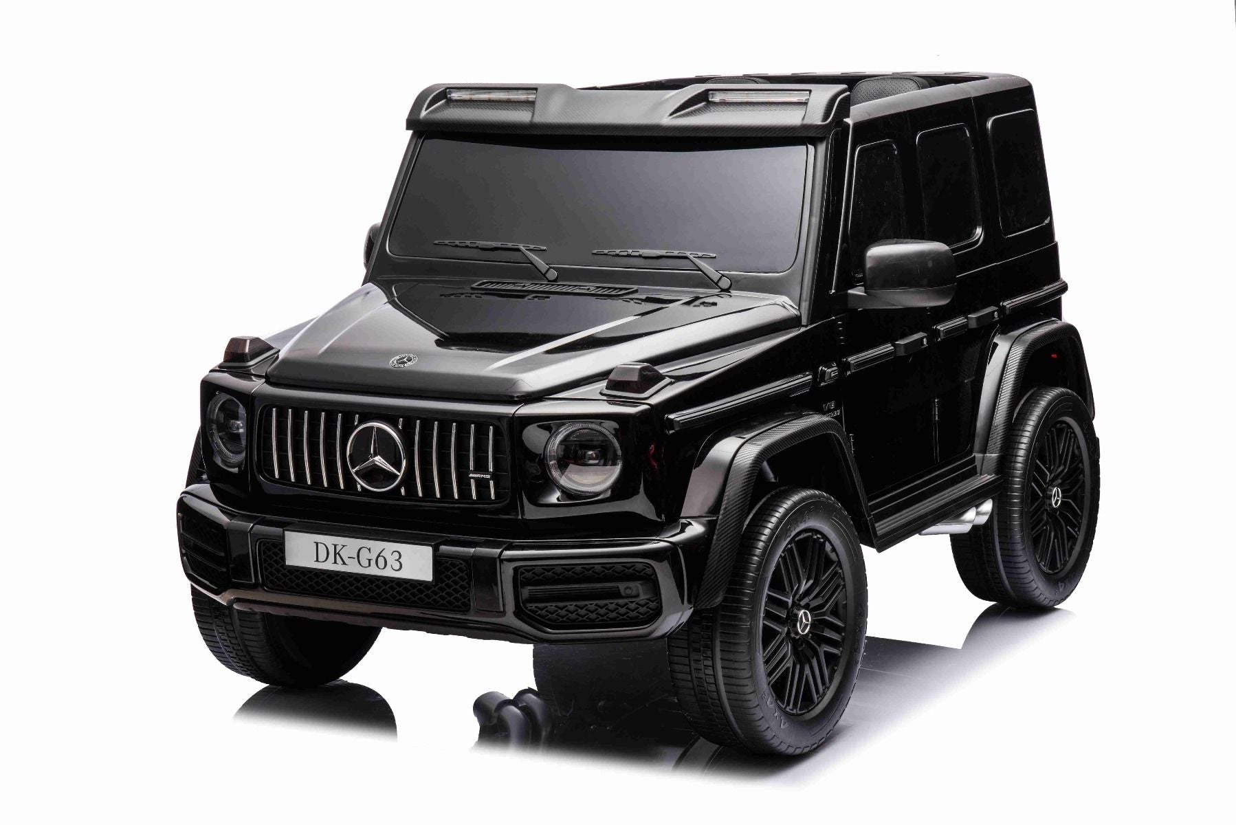 4x4² Kinder Elektroauto 12V 2 sitzer Mercedes-Benz G63 AMG , schwarz, MP3-Player mit USB/AUX-Eingang, 4x4-Antrieb, Batterie 12V14Ah, gefederte EVA-Räder, Kunstledersitze, Fernbedienung, Lizenziert
