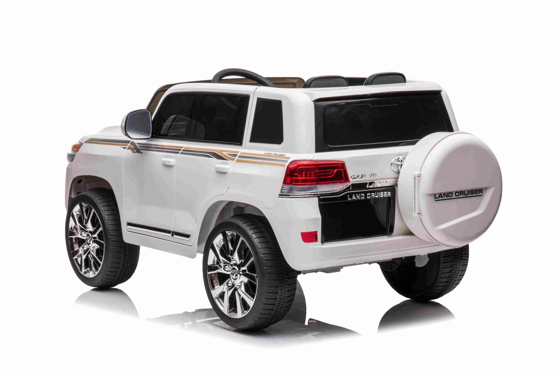 Kinder-Elektroauto Toyota Landcruiser 12V, WEISS, Kunstledersitz, 12V/7AH-Akku, Öffnende Türen, 2 x 35W-Motor, 2.4GHz-Fernbedienung, weiche EVA-Räder, Federung, Sanftanlauf, MP3-Player mit USB-/AUX-Eingang, lizenziert