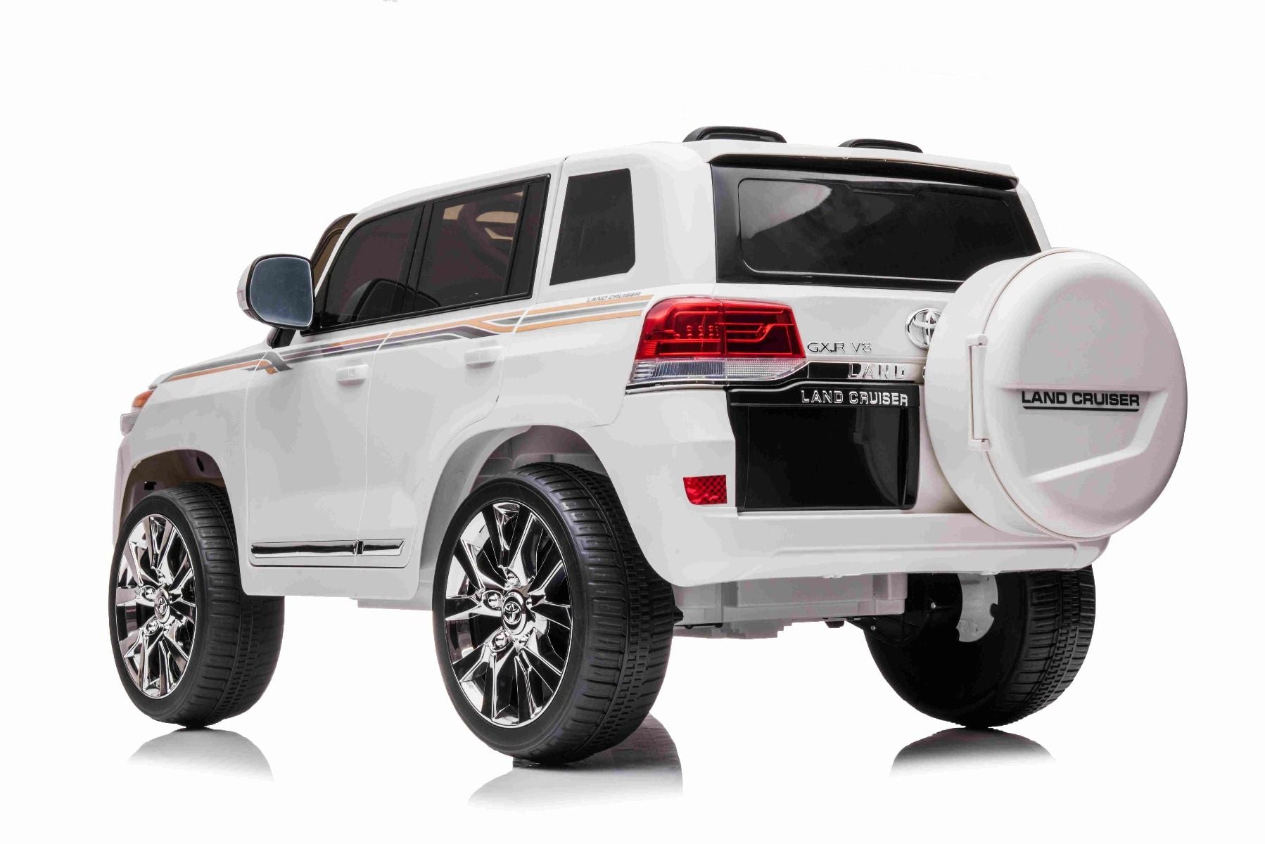 Kinder-Elektroauto Toyota Landcruiser 12V, WEISS, Kunstledersitz, 12V/7AH-Akku, Öffnende Türen, 2 x 35W-Motor, 2.4GHz-Fernbedienung, weiche EVA-Räder, Federung, Sanftanlauf, MP3-Player mit USB-/AUX-Eingang, lizenziert