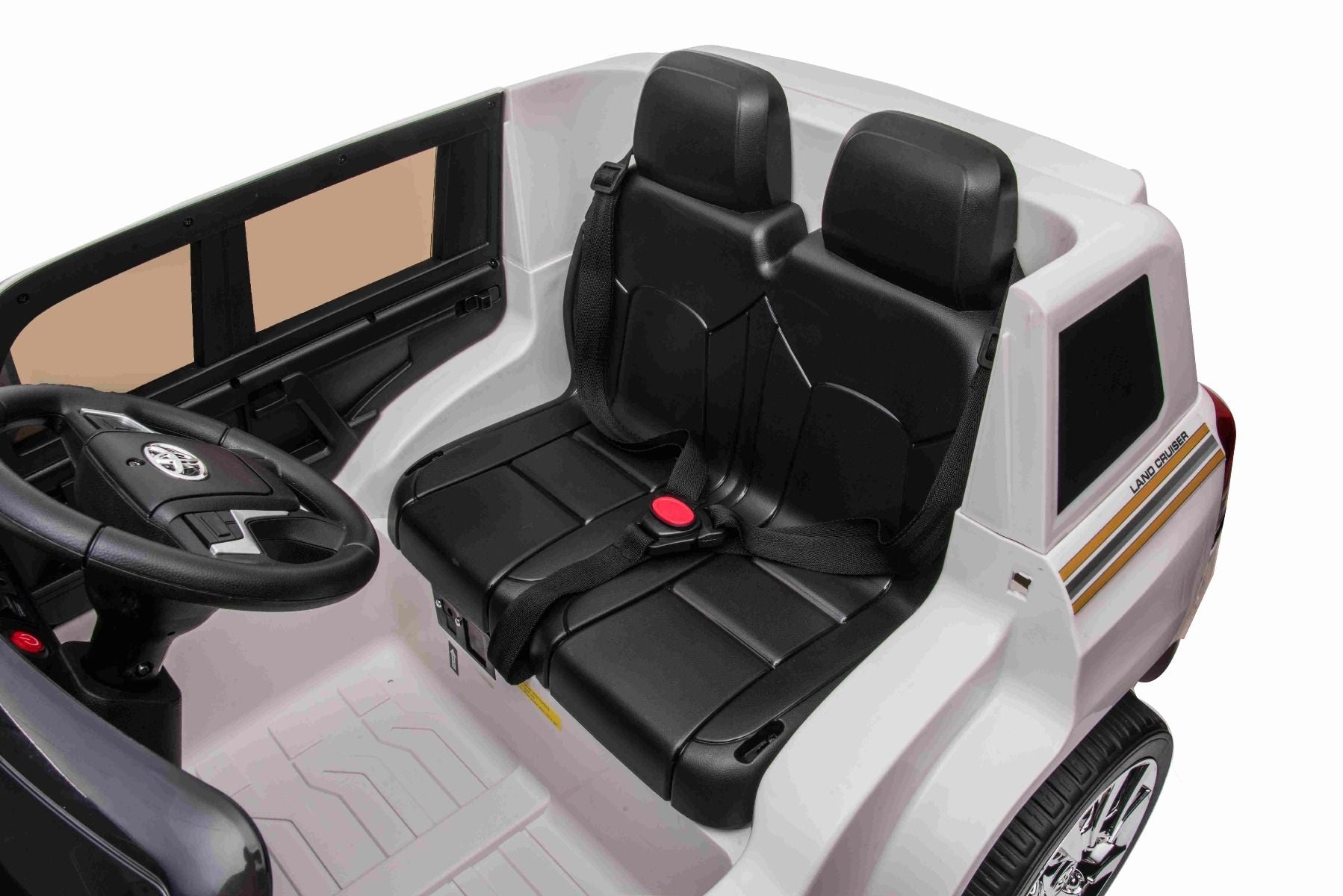 Kinder-Elektroauto Toyota Landcruiser 12V, WEISS, Kunstledersitz, 12V/7AH-Akku, Öffnende Türen, 2 x 35W-Motor, 2.4GHz-Fernbedienung, weiche EVA-Räder, Federung, Sanftanlauf, MP3-Player mit USB-/AUX-Eingang, lizenziert