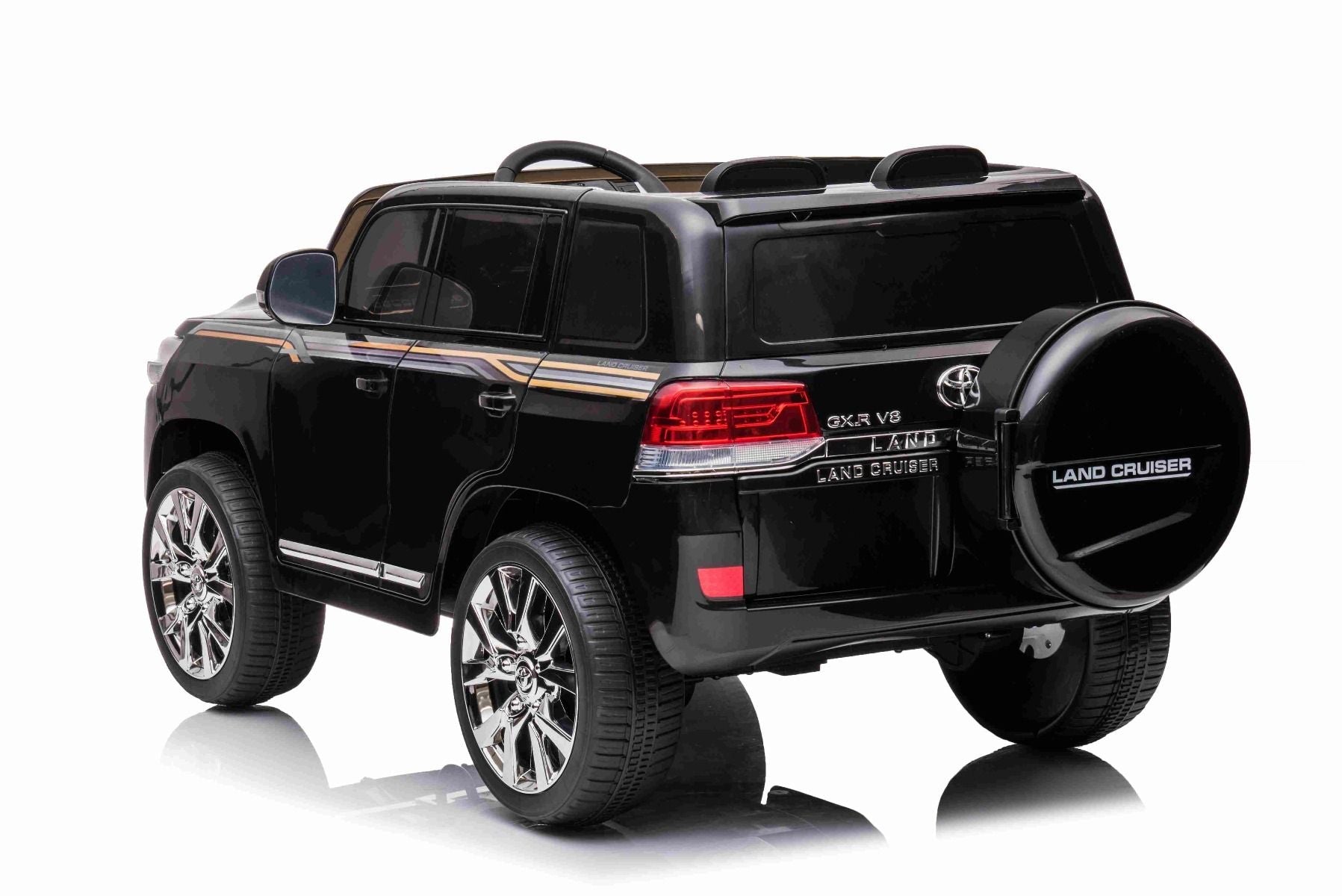 Kinder-Elektroauto Toyota Landcruiser 12V, SCHWARZ, Kunstledersitz, 12V/7AH-Akku, Öffnende Türen, 2 x 35W-Motor, 2.4GHz-Fernbedienung, weiche EVA-Räder, Federung, Sanftanlauf, MP3-Player mit USB-/AUX-Eingang, lizenziert