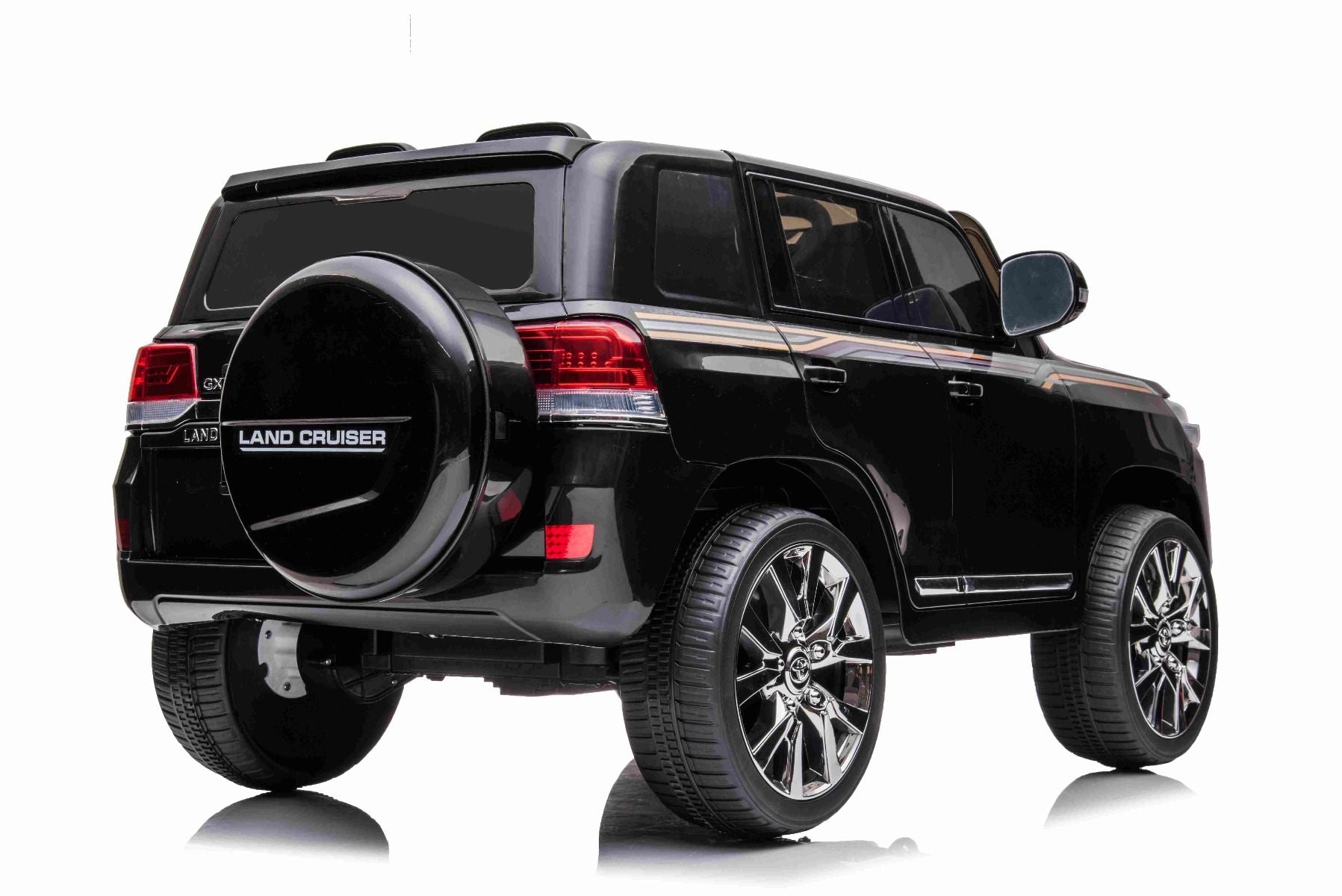 Kinder-Elektroauto Toyota Landcruiser 12V, SCHWARZ, Kunstledersitz, 12V/7AH-Akku, Öffnende Türen, 2 x 35W-Motor, 2.4GHz-Fernbedienung, weiche EVA-Räder, Federung, Sanftanlauf, MP3-Player mit USB-/AUX-Eingang, lizenziert