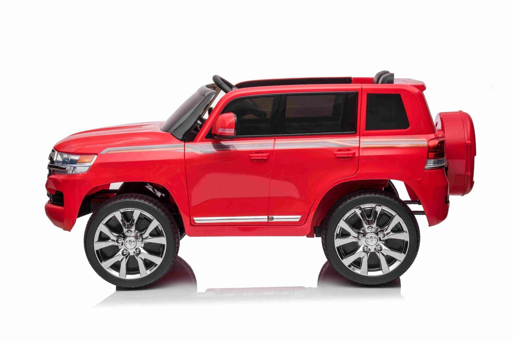 Kinder-Elektroauto Toyota Landcruiser 12V, ROT, Kunstledersitz, 12V/7AH-Akku, Öffnende Türen, 2 x 35W-Motor, 2.4GHz-Fernbedienung, weiche EVA-Räder, Federung, Sanftanlauf, MP3-Player mit USB-/AUX-Eingang, lizenziert