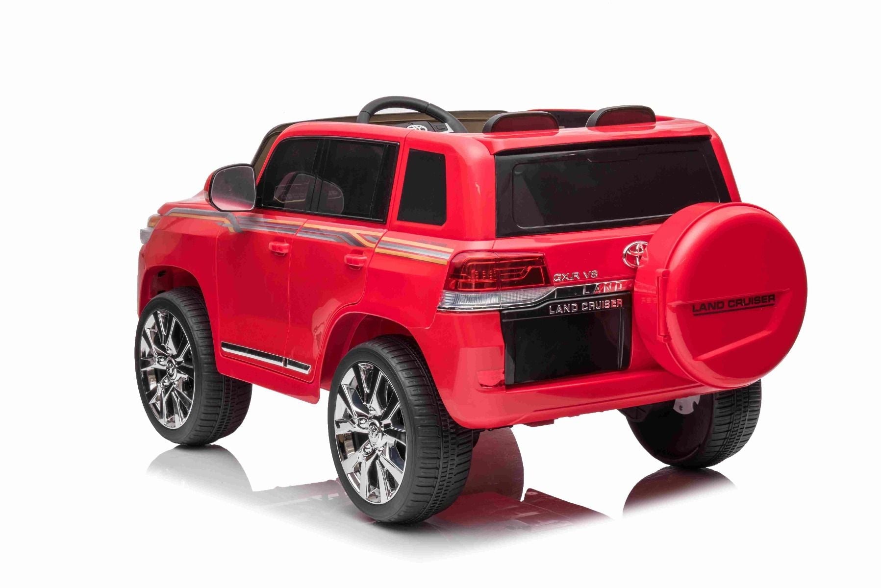 Kinder-Elektroauto Toyota Landcruiser 12V, ROT, Kunstledersitz, 12V/7AH-Akku, Öffnende Türen, 2 x 35W-Motor, 2.4GHz-Fernbedienung, weiche EVA-Räder, Federung, Sanftanlauf, MP3-Player mit USB-/AUX-Eingang, lizenziert