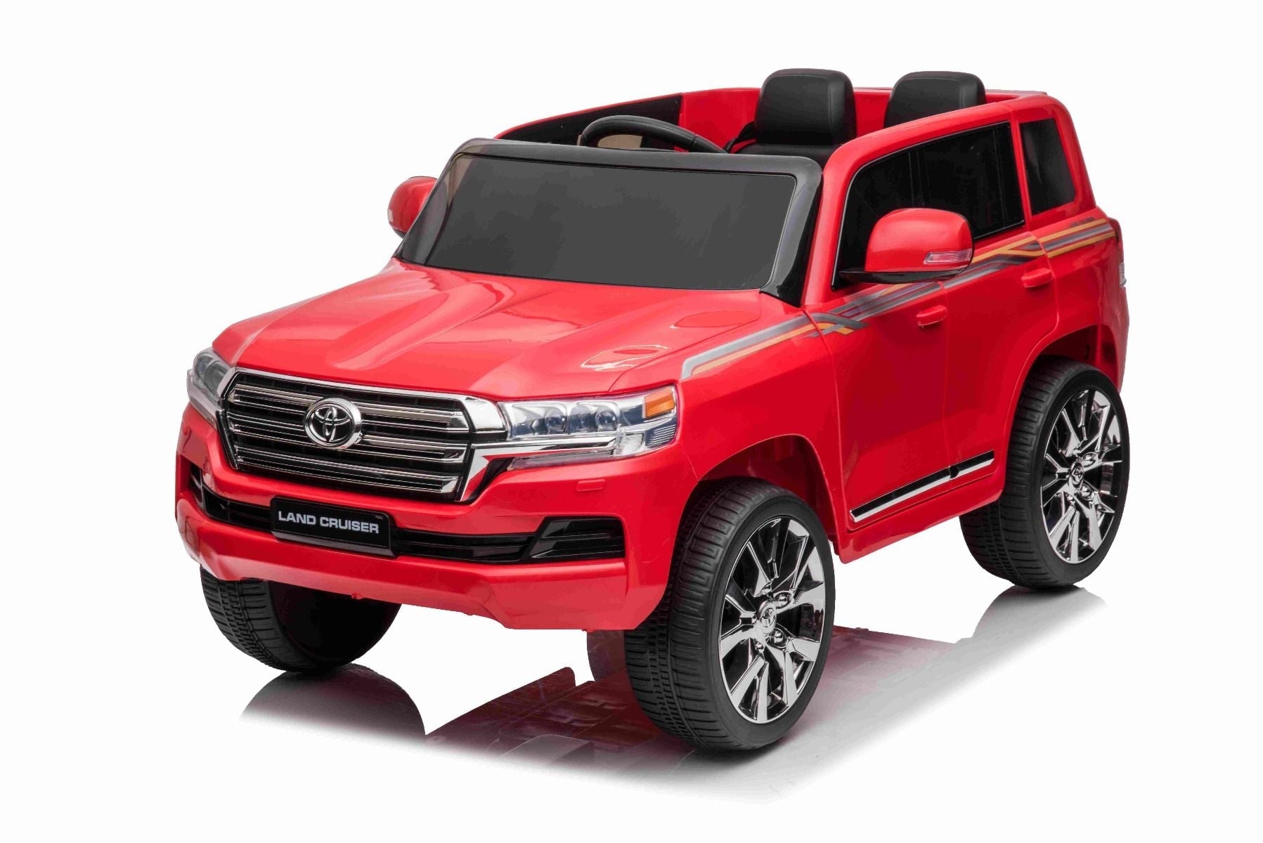 Kinder-Elektroauto Toyota Landcruiser 12V, ROT, Kunstledersitz, 12V/7AH-Akku, Öffnende Türen, 2 x 35W-Motor, 2.4GHz-Fernbedienung, weiche EVA-Räder, Federung, Sanftanlauf, MP3-Player mit USB-/AUX-Eingang, lizenziert