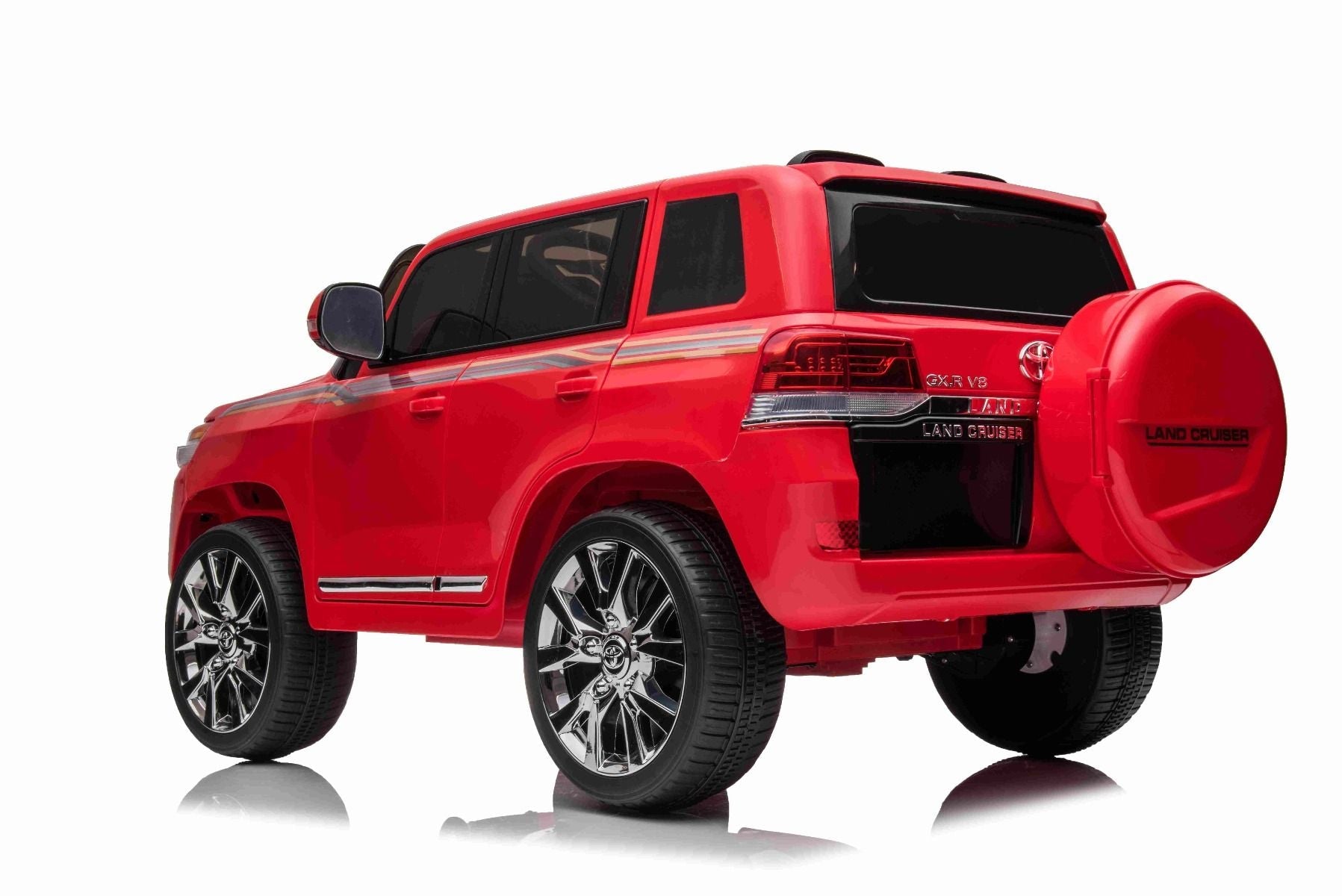 Kinder-Elektroauto Toyota Landcruiser 12V, ROT, Kunstledersitz, 12V/7AH-Akku, Öffnende Türen, 2 x 35W-Motor, 2.4GHz-Fernbedienung, weiche EVA-Räder, Federung, Sanftanlauf, MP3-Player mit USB-/AUX-Eingang, lizenziert