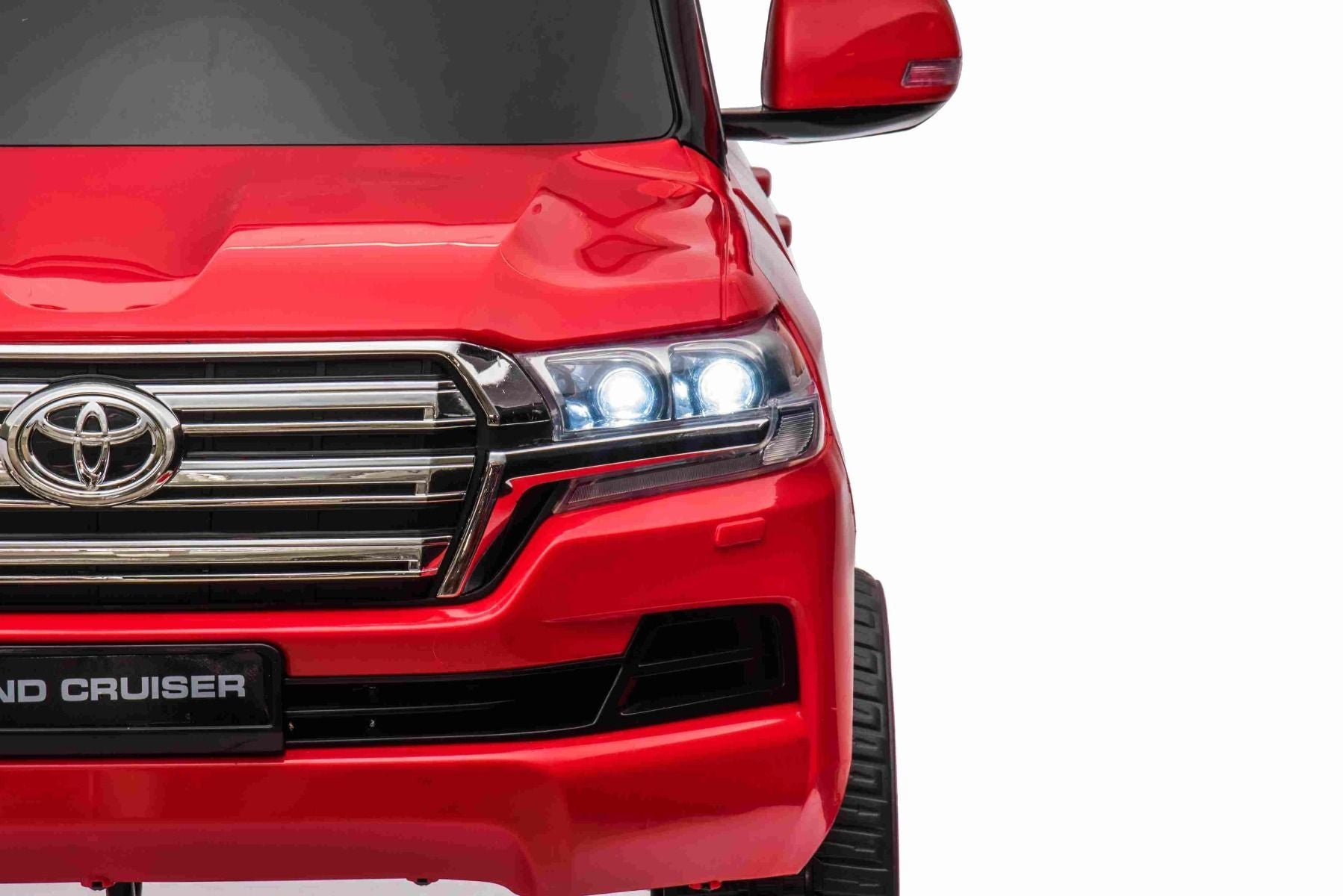 Kinder-Elektroauto Toyota Landcruiser 12V, ROT, Kunstledersitz, 12V/7AH-Akku, Öffnende Türen, 2 x 35W-Motor, 2.4GHz-Fernbedienung, weiche EVA-Räder, Federung, Sanftanlauf, MP3-Player mit USB-/AUX-Eingang, lizenziert